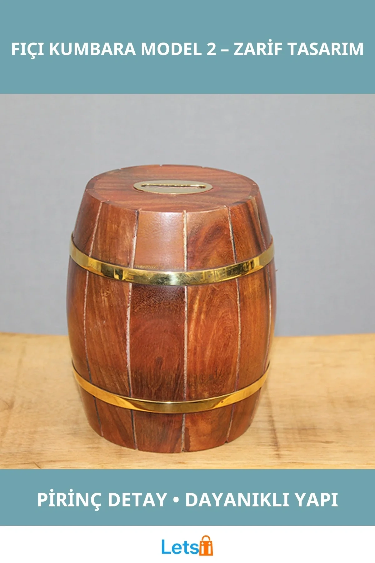 Pirinç Detaylı Şık Fıçı Kumbara