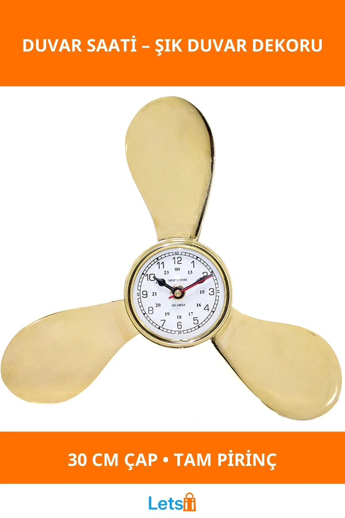Pirinç Duvar Saati 30 cm Sessiz Mekanizma Klasik Tasarım