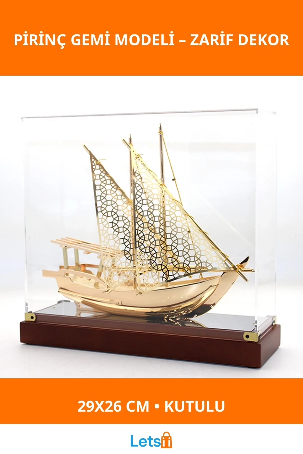 Pirinç Gemi Büyük Boy Dekoratif Model 29x26 cm