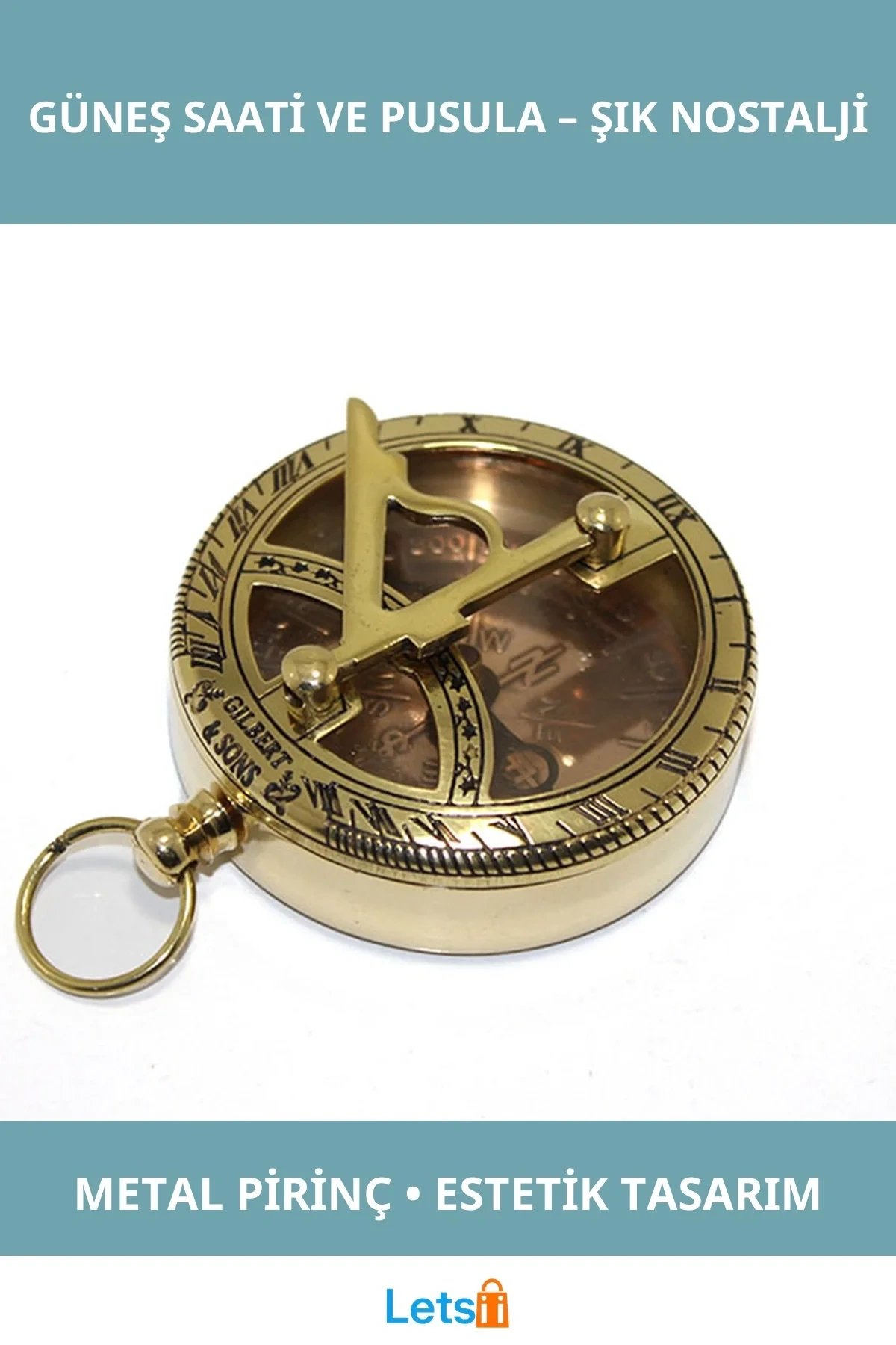 Pirinç Güneş Saati Denizci Tarzı Zarif Dekoratif Pusula