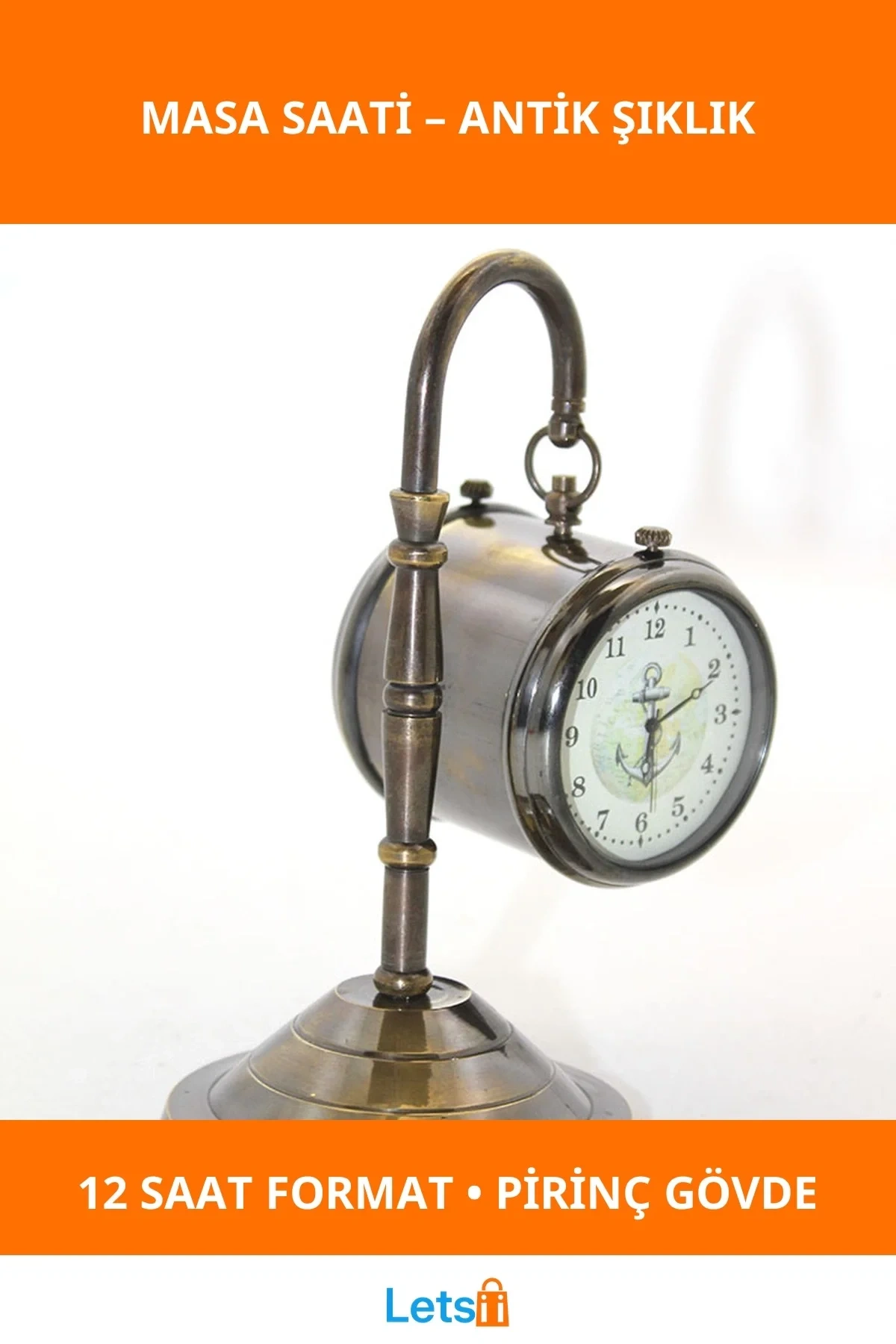 Pirinç Masa Saati Şık Tasarım Antik Denizci Stil