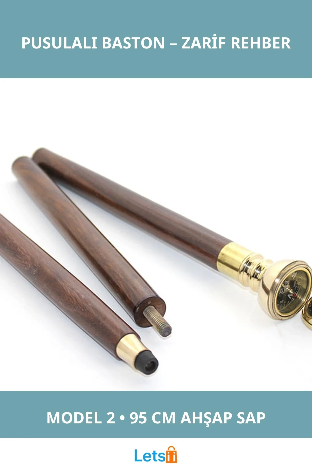 Pirinç Pusulalı Ahşap Baston 95 cm