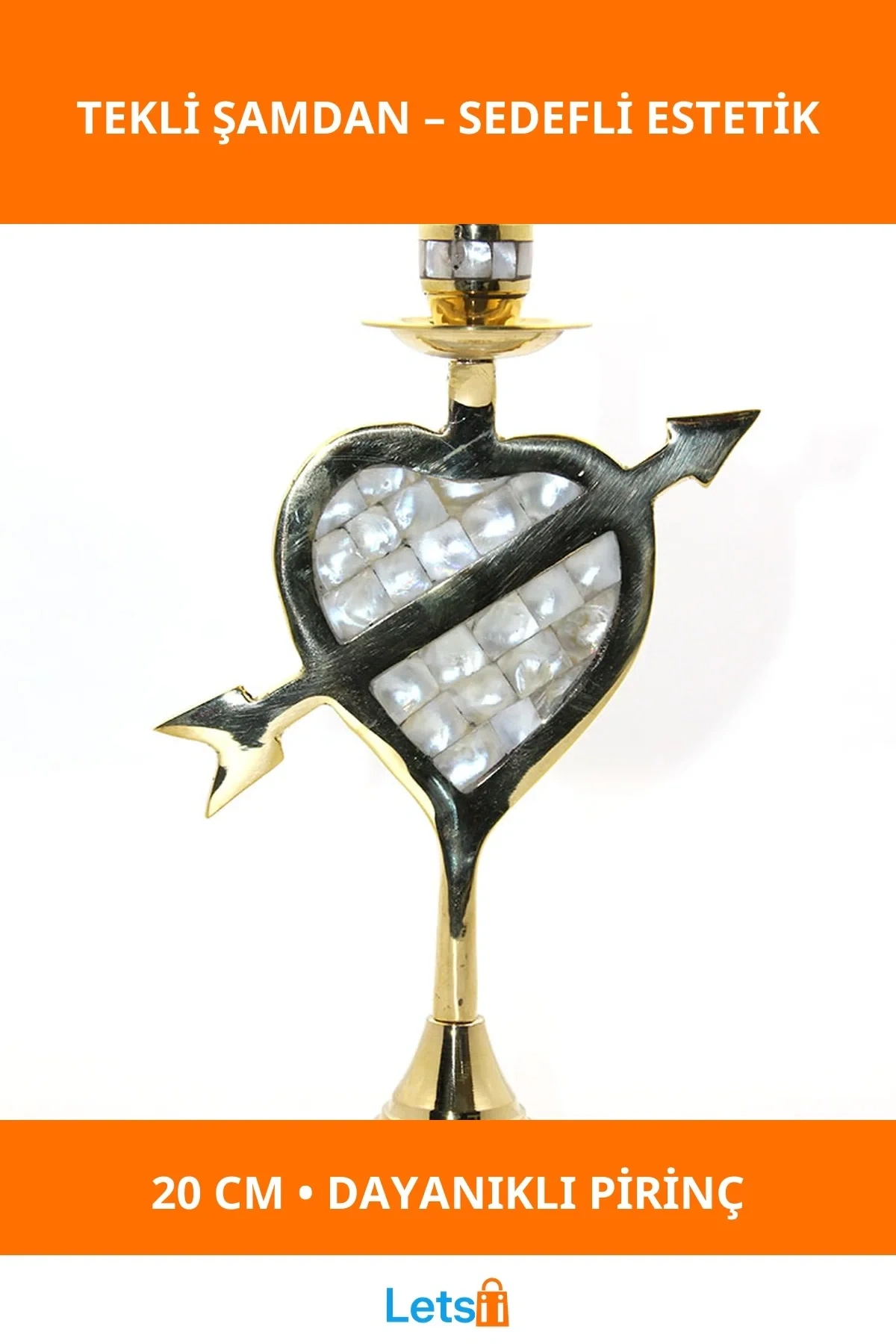 Pirinç Sedefli Şamdan 20 cm Tekli Dekoratif Mum