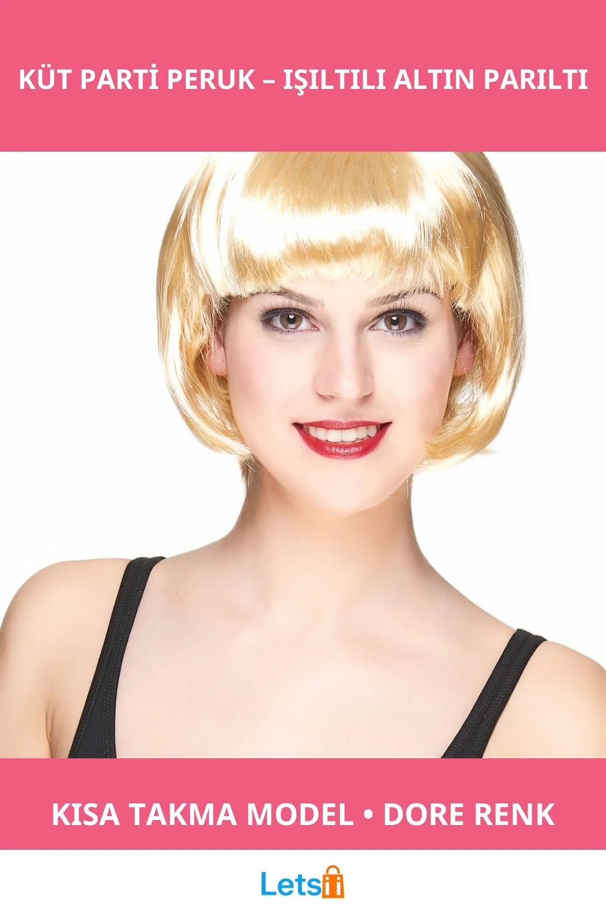 Platin Altın Dore Kısa Parti Peruğu Takma Peruk