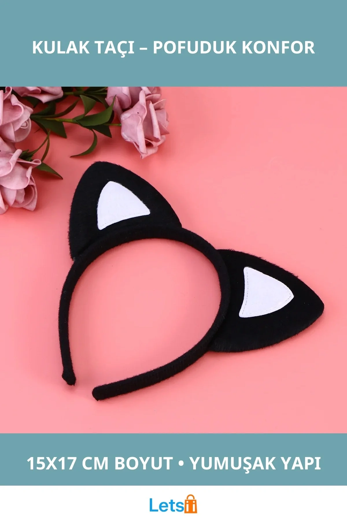 Pofuduk Kedi Kulak Taç Siyah Beyaz 15x17 cm