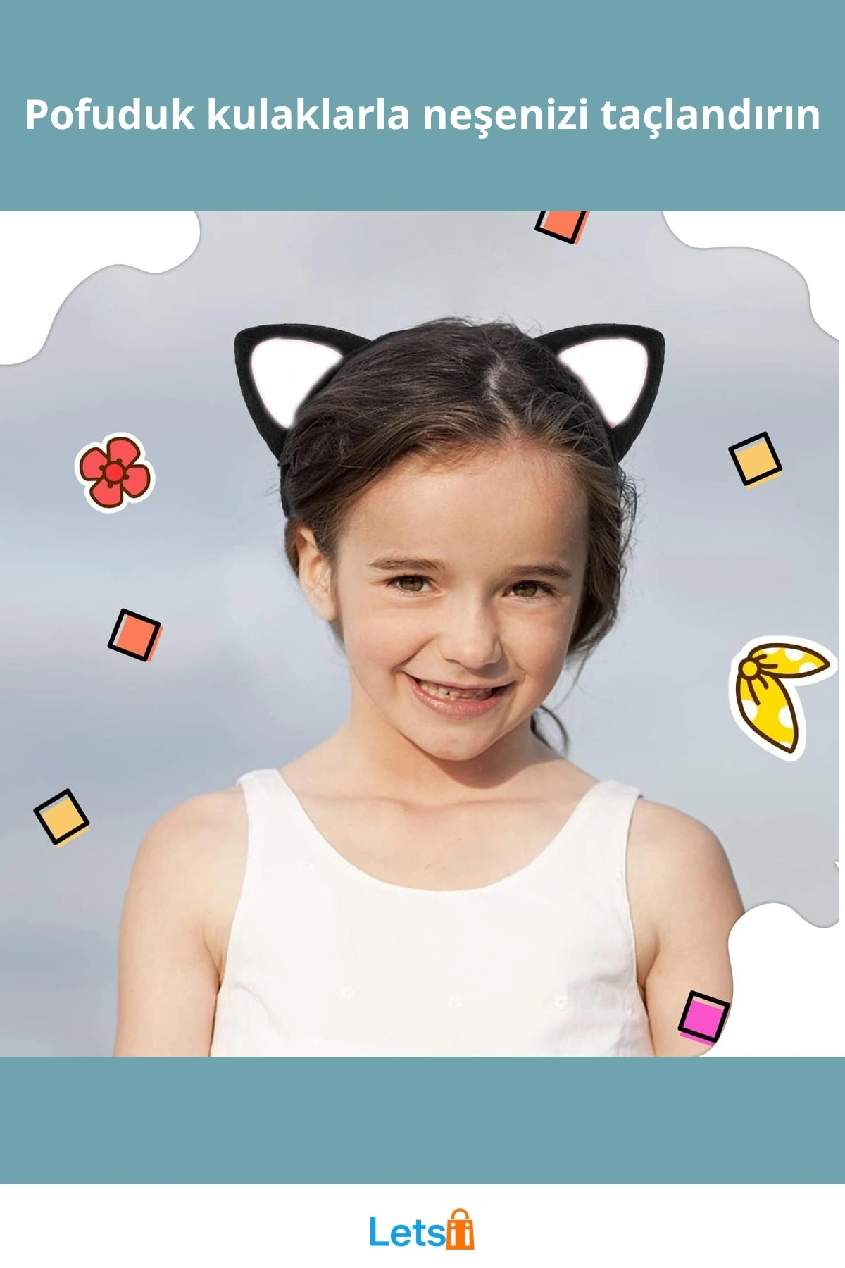 Pofuduk Kedi Kulak Taç Siyah Beyaz 15x17 cm