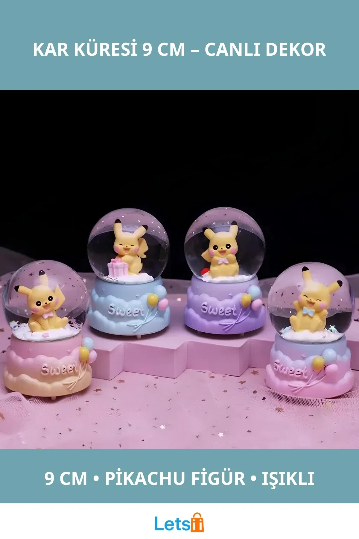 Pokemon Işıklı Kar Küresi 9 cm Pikachu Figürlü Dekoratif Ürün