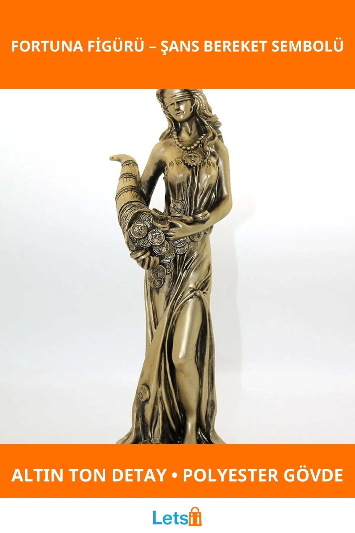 Polyester Bereket Tanrıçası Fortuna Figürü Altın Renkli Dekoratif Ürün