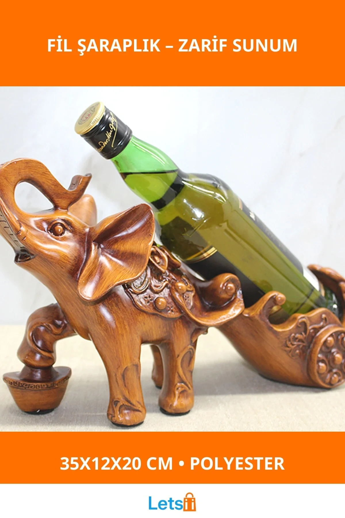 Polyester Fil Figürü Şaraplık 35x12x20 cm Dekoratif Aksesuar