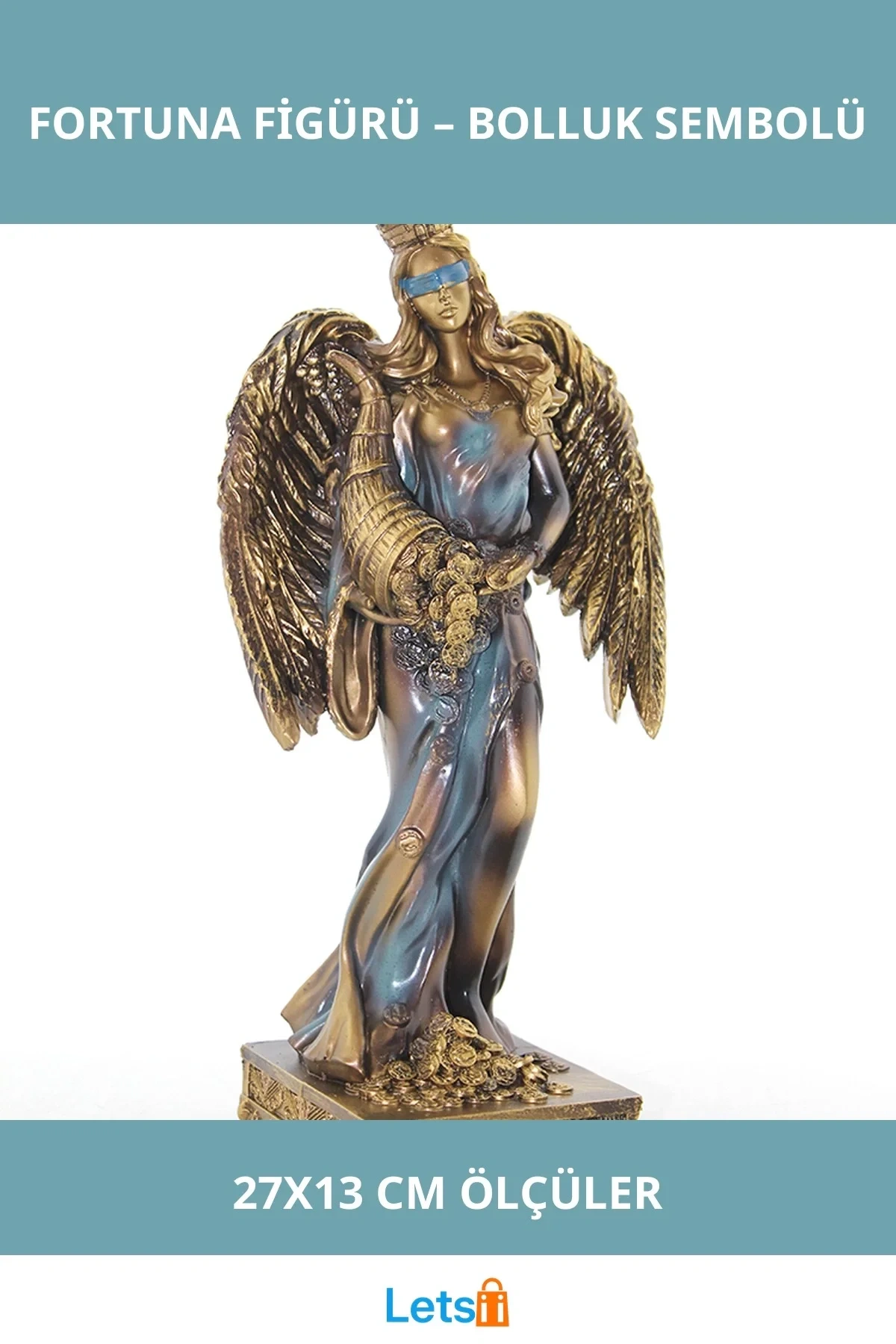 Polyester Kanatlı Bereket Tanrıçası Fortuna Figürü 27x13 cm