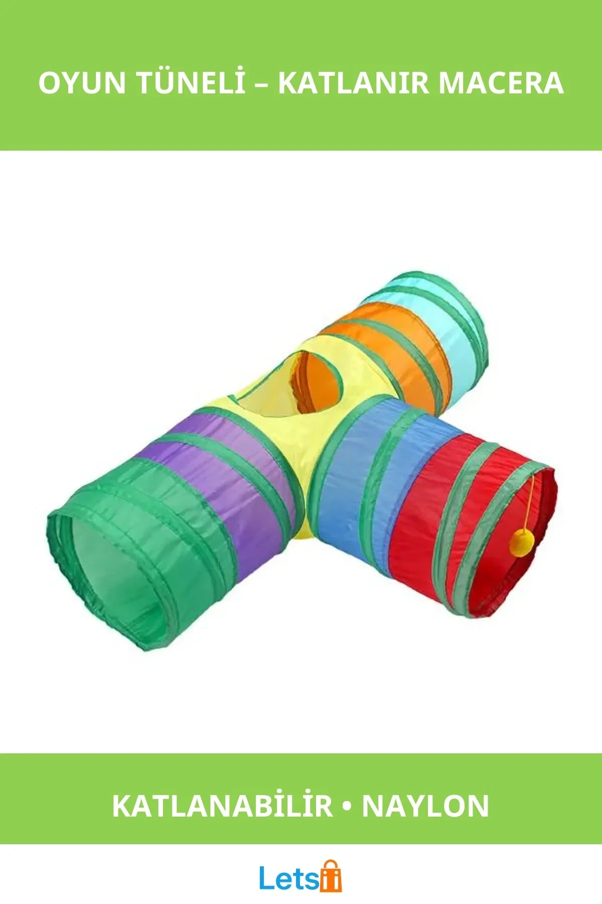 Polyester Katlanabilir Kedi Oyun Tüneli 25 cm Çap 85 cm Uzunluk