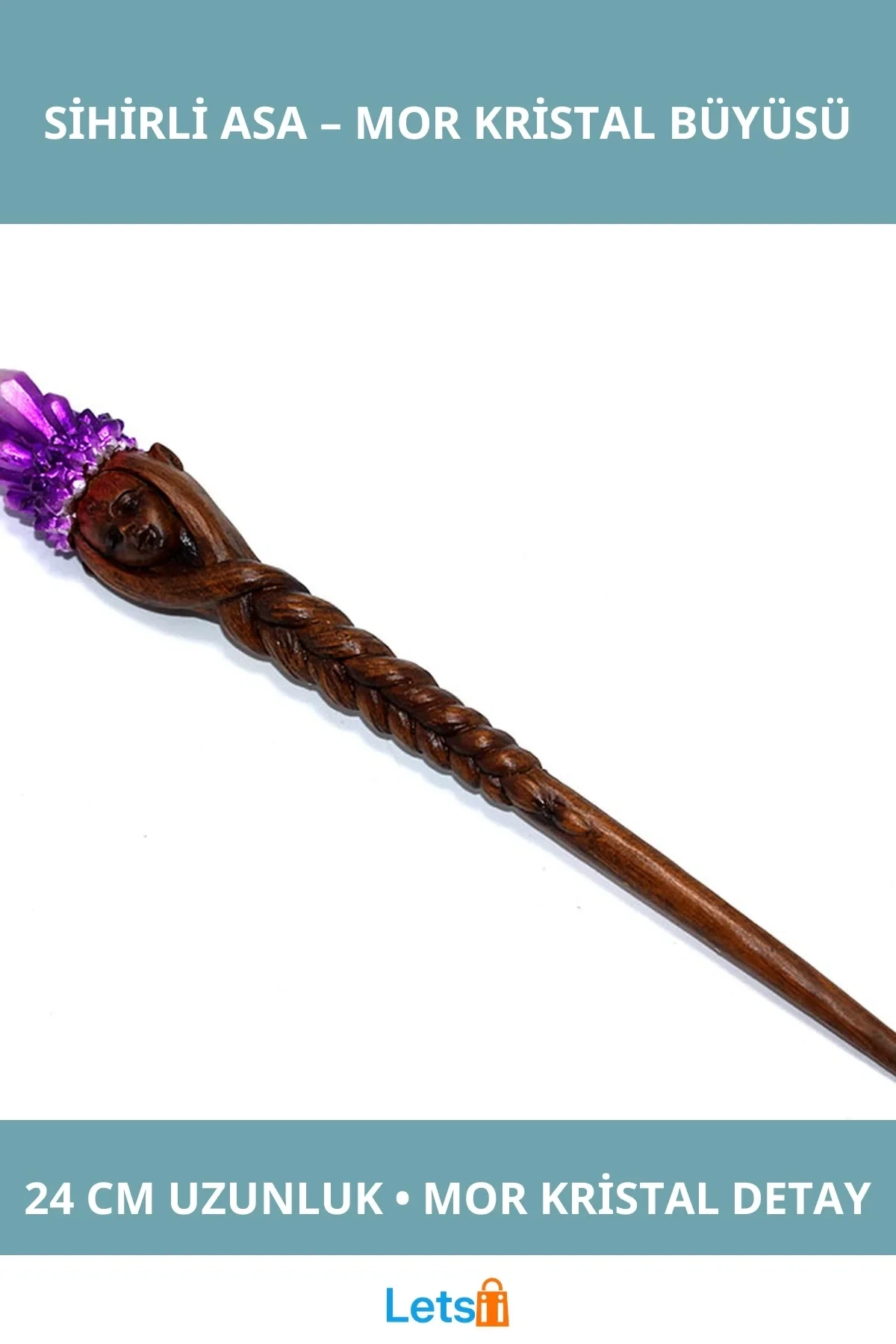 Polyester Mor Kristalli Sihirli Asa 24 cm Büyüleyici Aksesuar