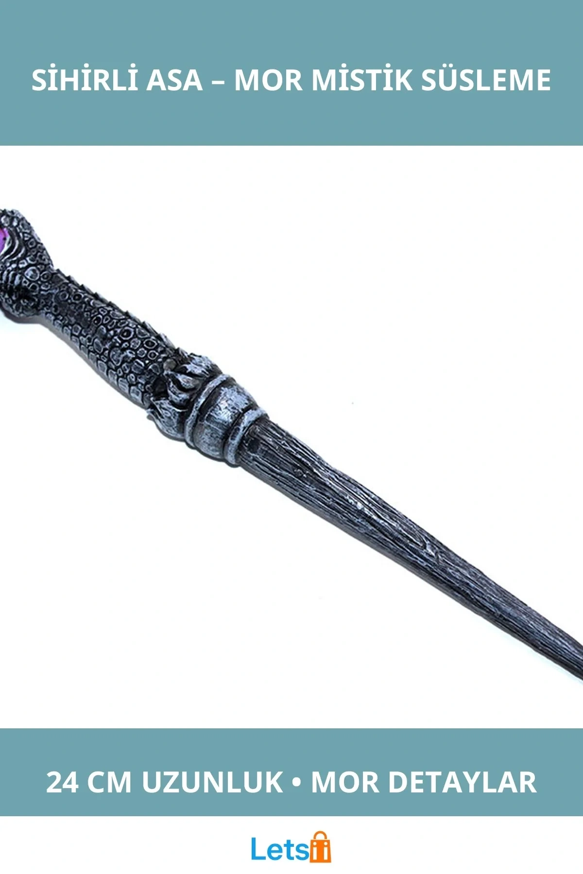 Polyester Sihirli Asa 24 cm Mor Detaylı Cosplay Dekorasyon