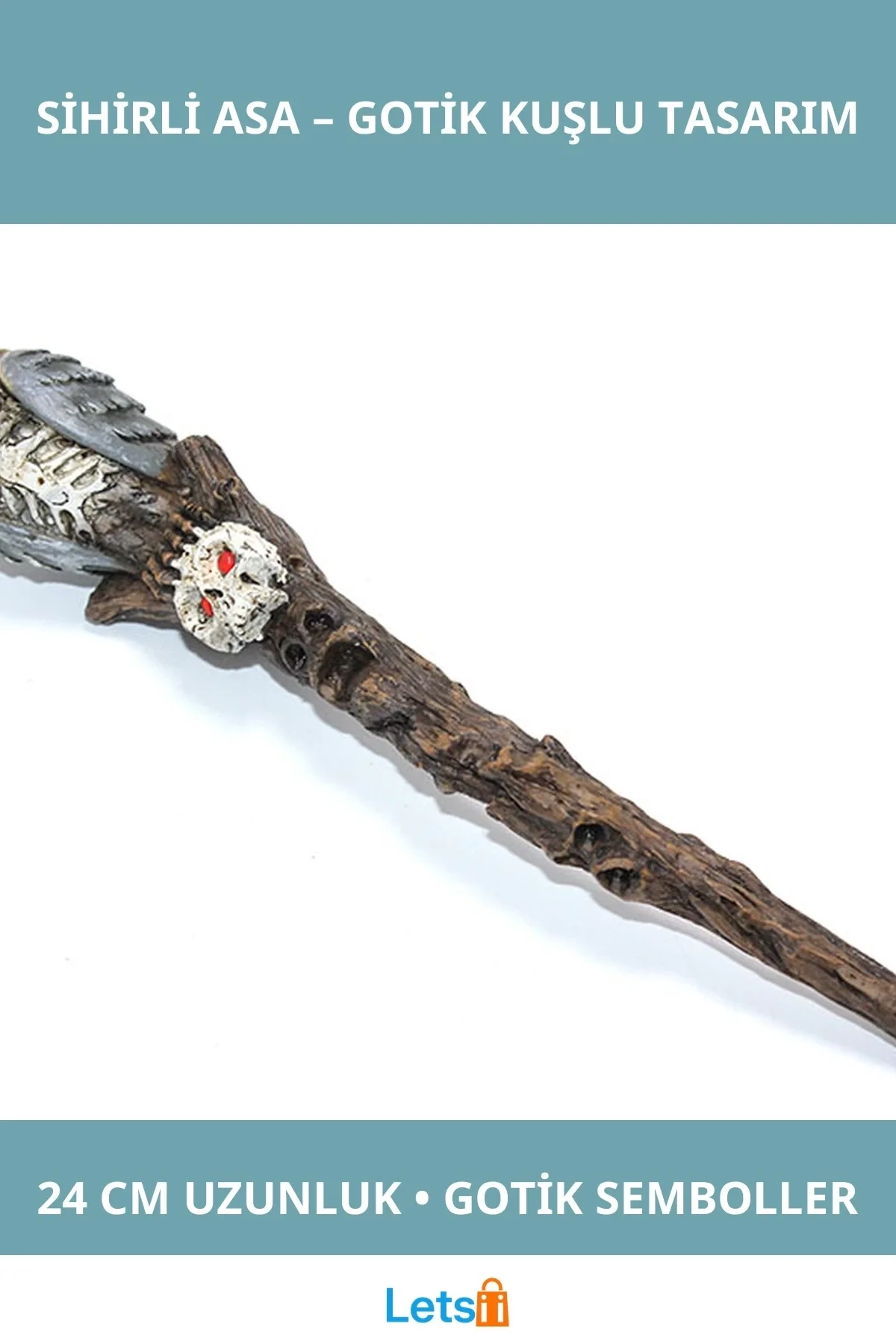 Polyester Sihirli Asa Büyülü Kuş Figürü Gotik Tasarım 24 cm Aksesuar