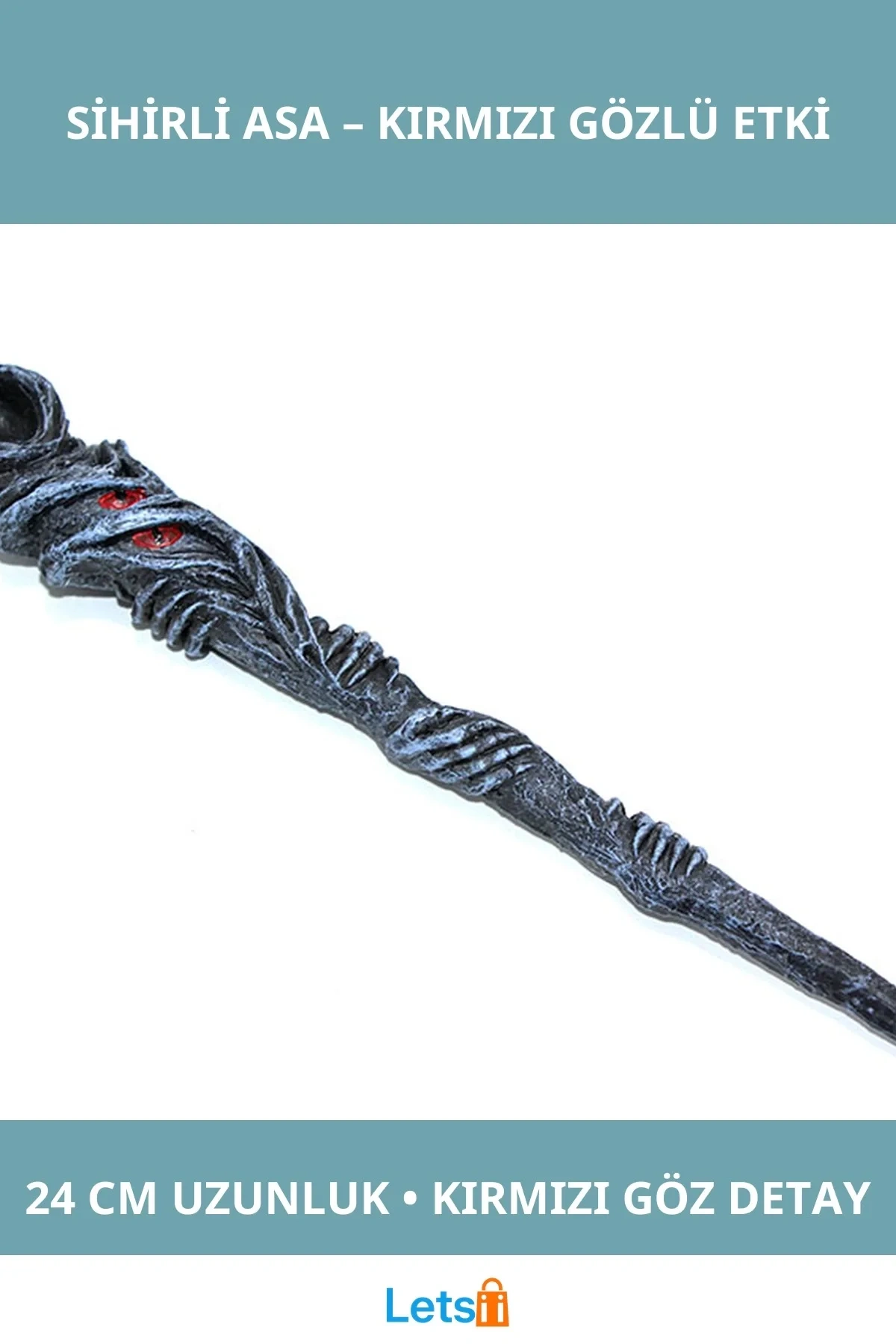 Polyester Sihirli Asa Kırmızı Detaylı 24 cm Büyüleyici Aksesuar