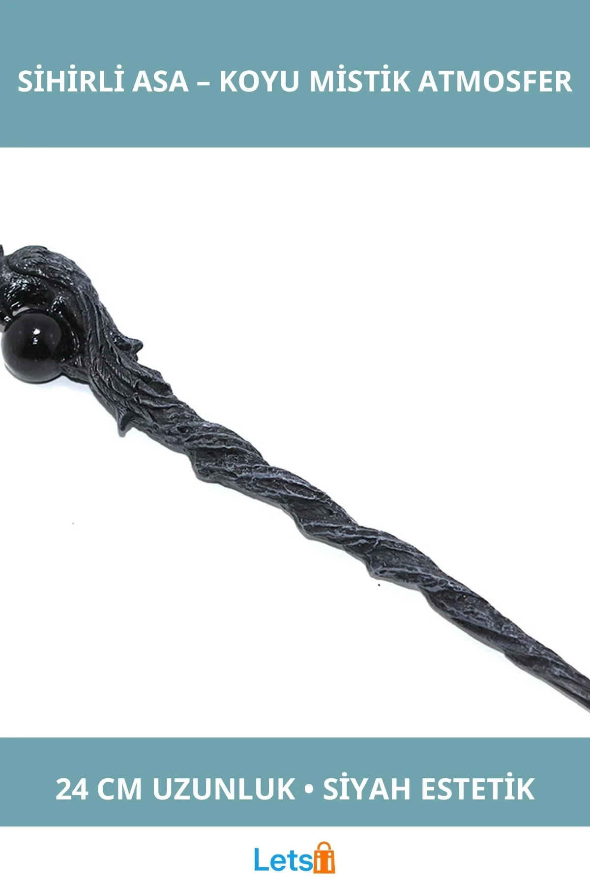 Polyester Sihirli Asa Koyu Siyah 24 cm Büyü Aksesuvar