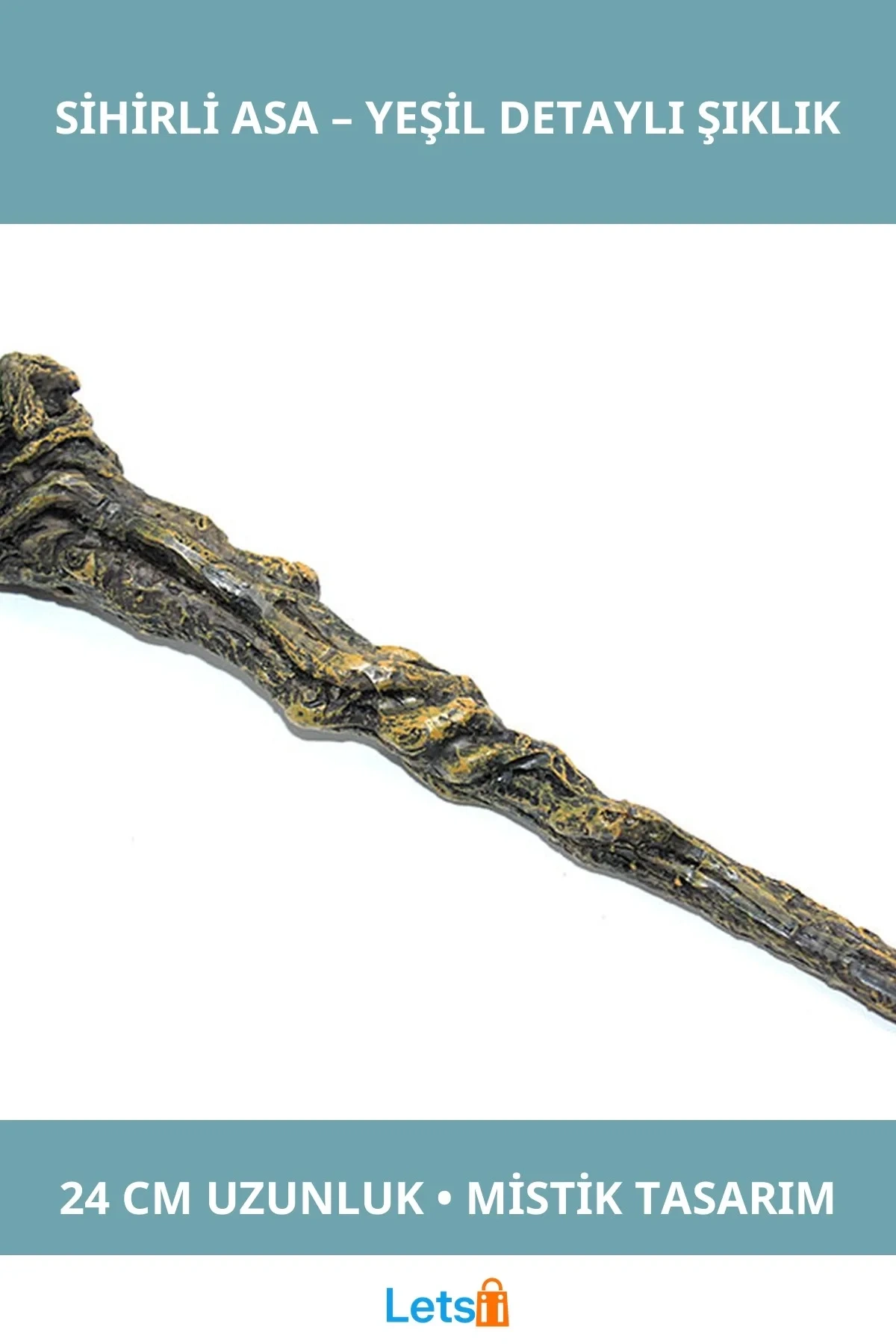 Polyester Sihirli Asa Model 1 24 cm Yeşil Detaylı Büyüleyici Aksesuar