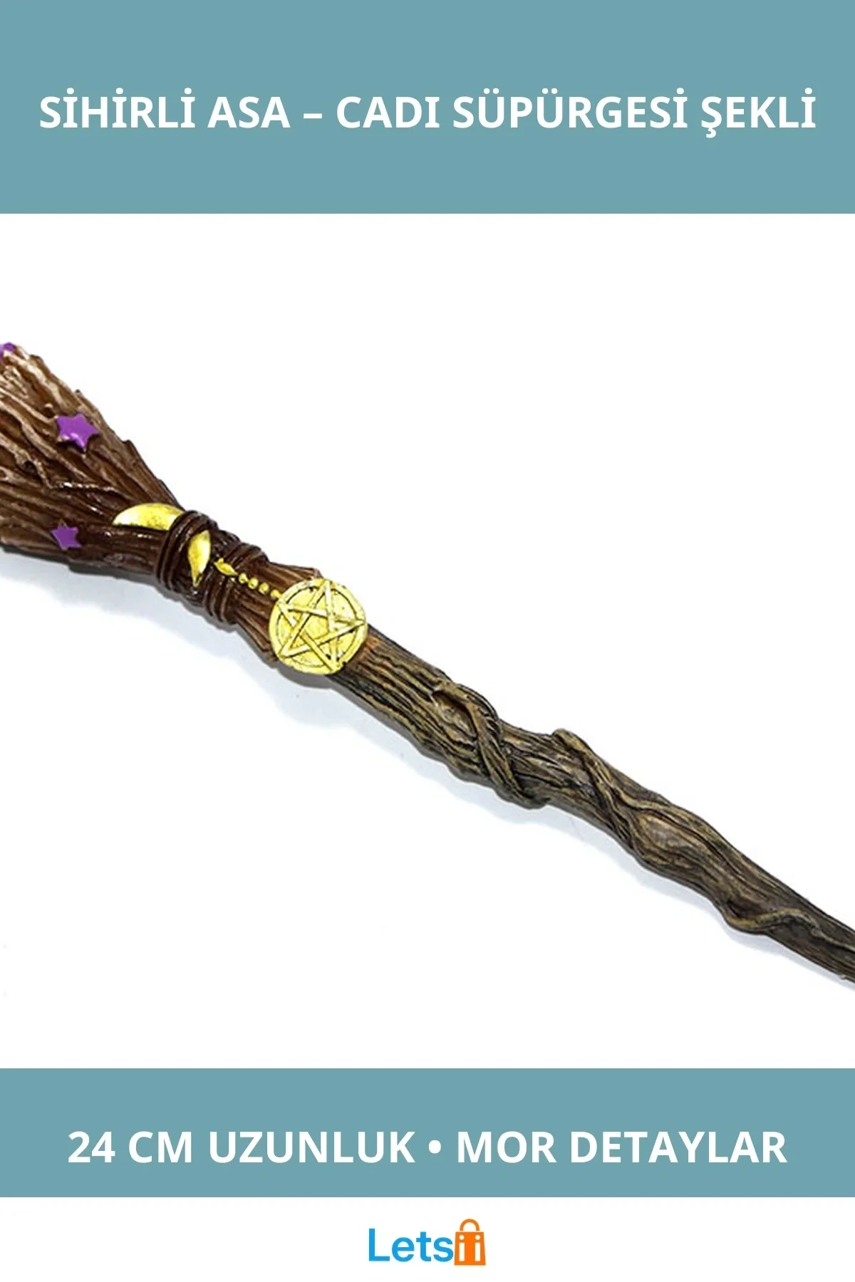 Polyester Sihirli Asa Mor 24 cm Cadı Temalı Aksesuar
