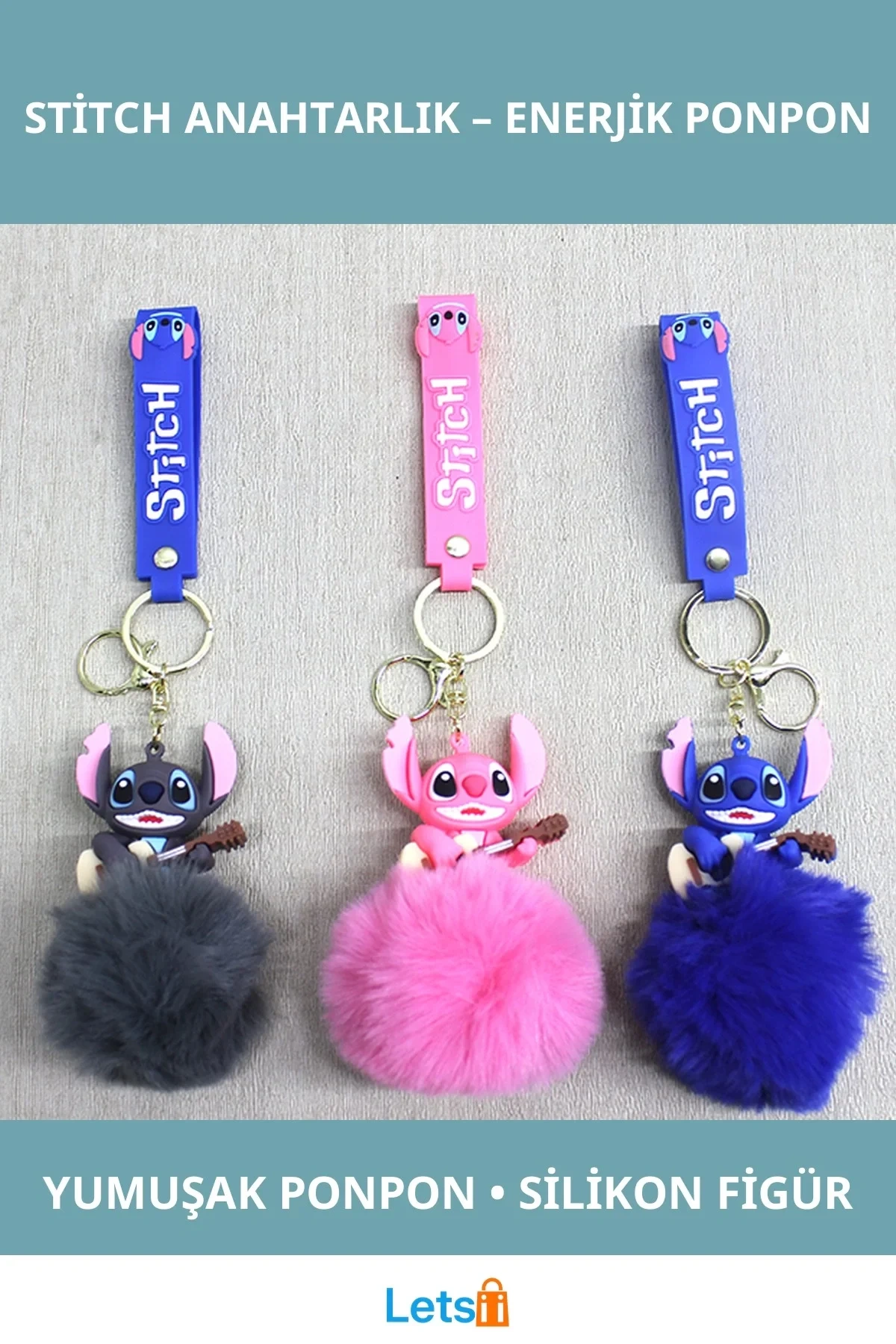Ponponlu Stitch Karakter Silikon Anahtarlık