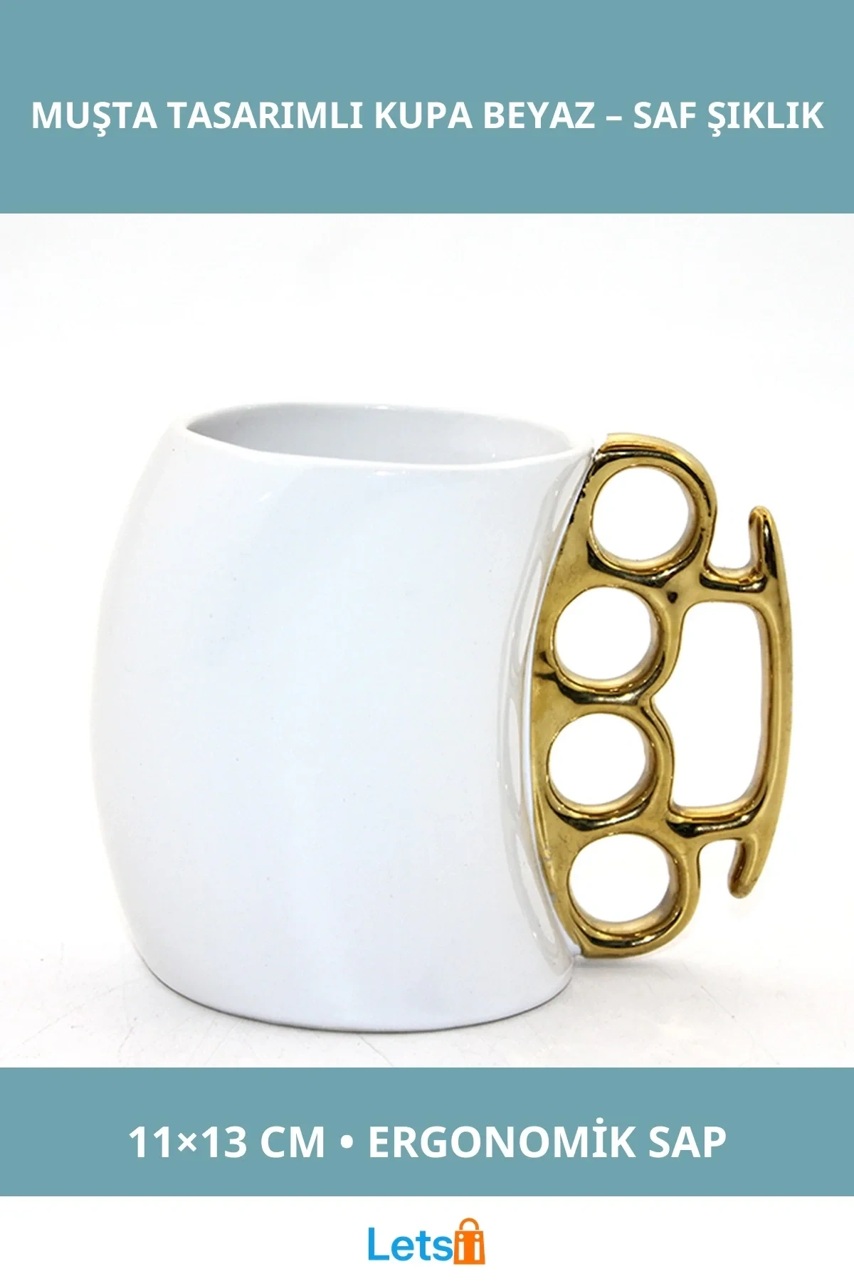 Porselen Muşta Tasarımlı Beyaz Kupa Bardak 11x13 cm