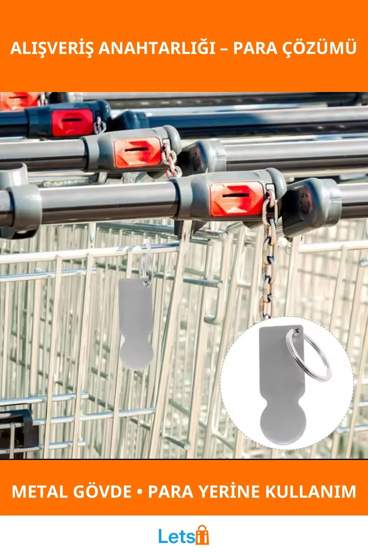 Pratik Alışveriş Arabası Anahtarlığı Bozuk Para Yerine Kullanılabilir