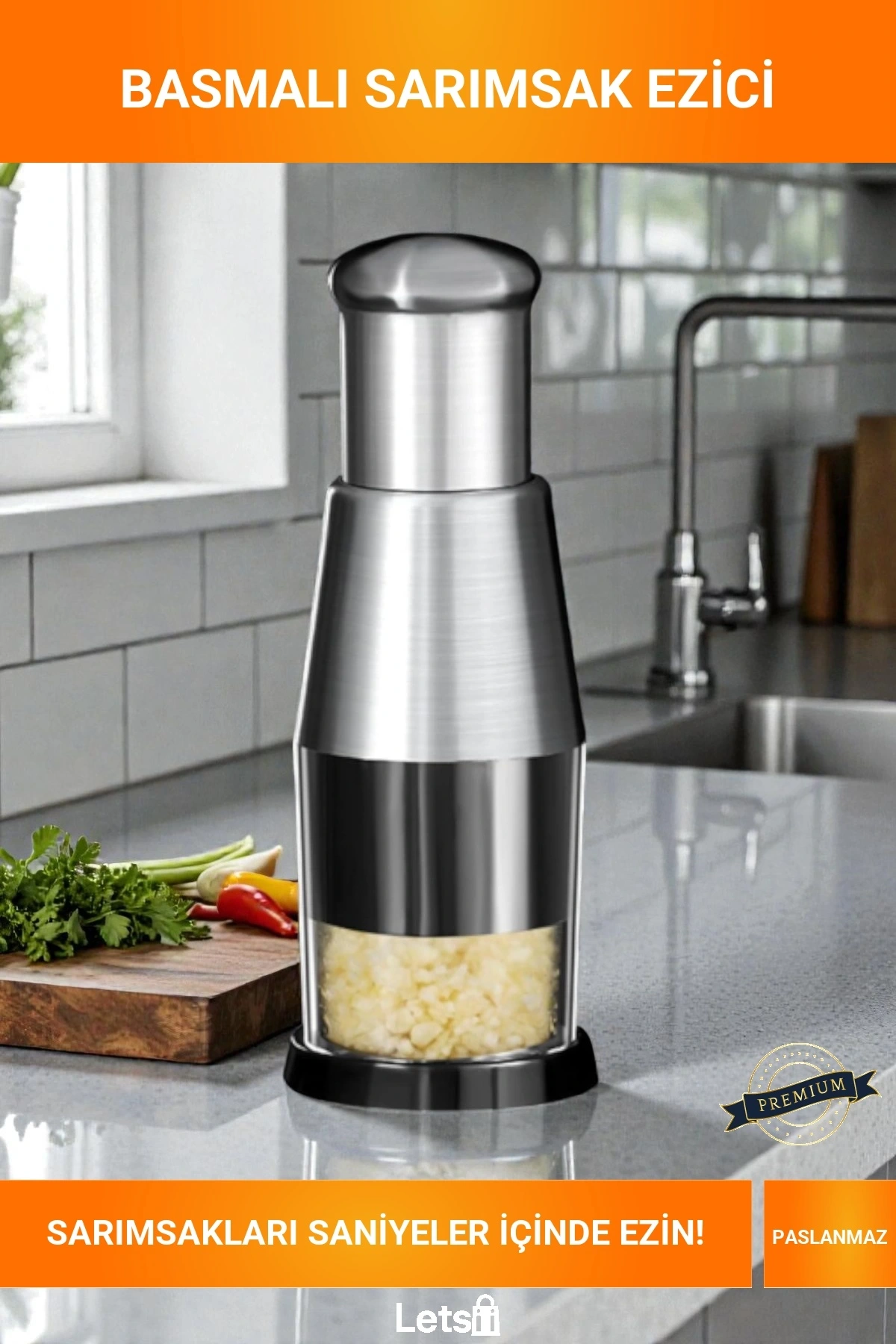 Pratik Basmalı Paslanmaz Çelik Bıçaklı Ergonomik Sarımsak Ezici