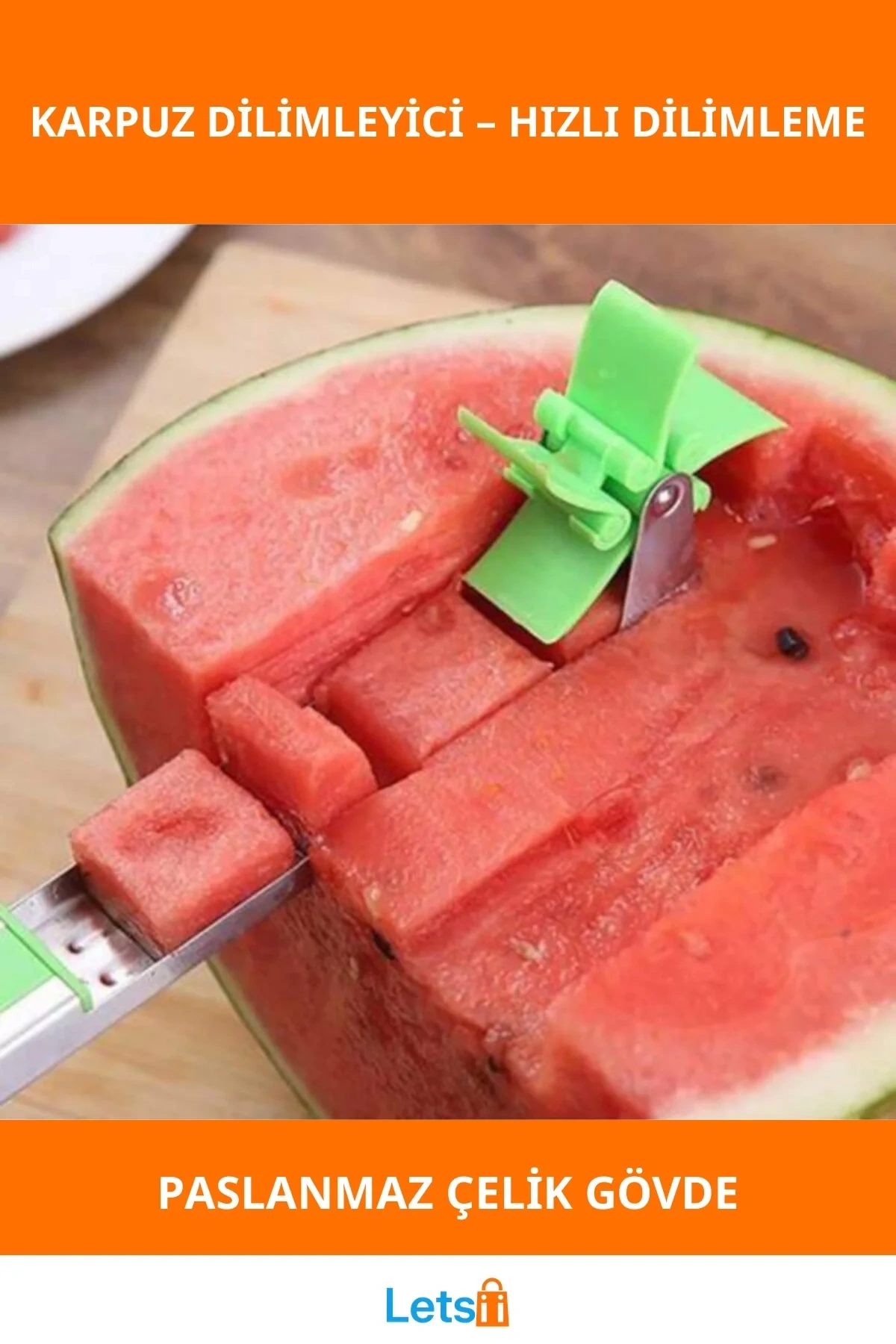 Pratik Paslanmaz Çelik Karpuz Dilimleyici Ergonomik 40cm