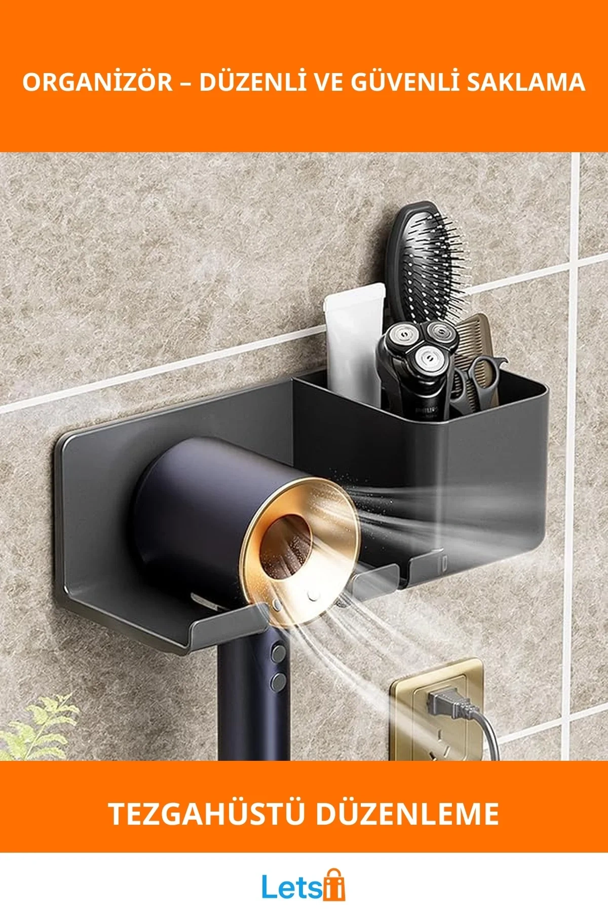 Pratik Saç Kurutma Makinesi Organizeri Üç Bölmeli