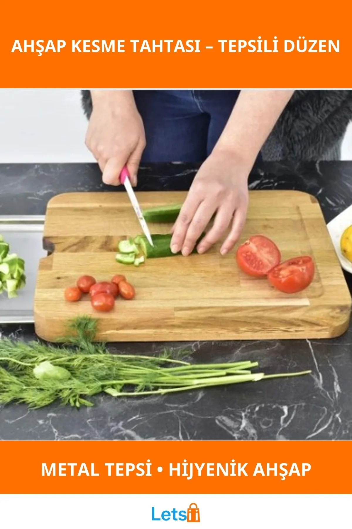 Pratik Tepsili Dayanıklı Ahşap Kesme Tahtası