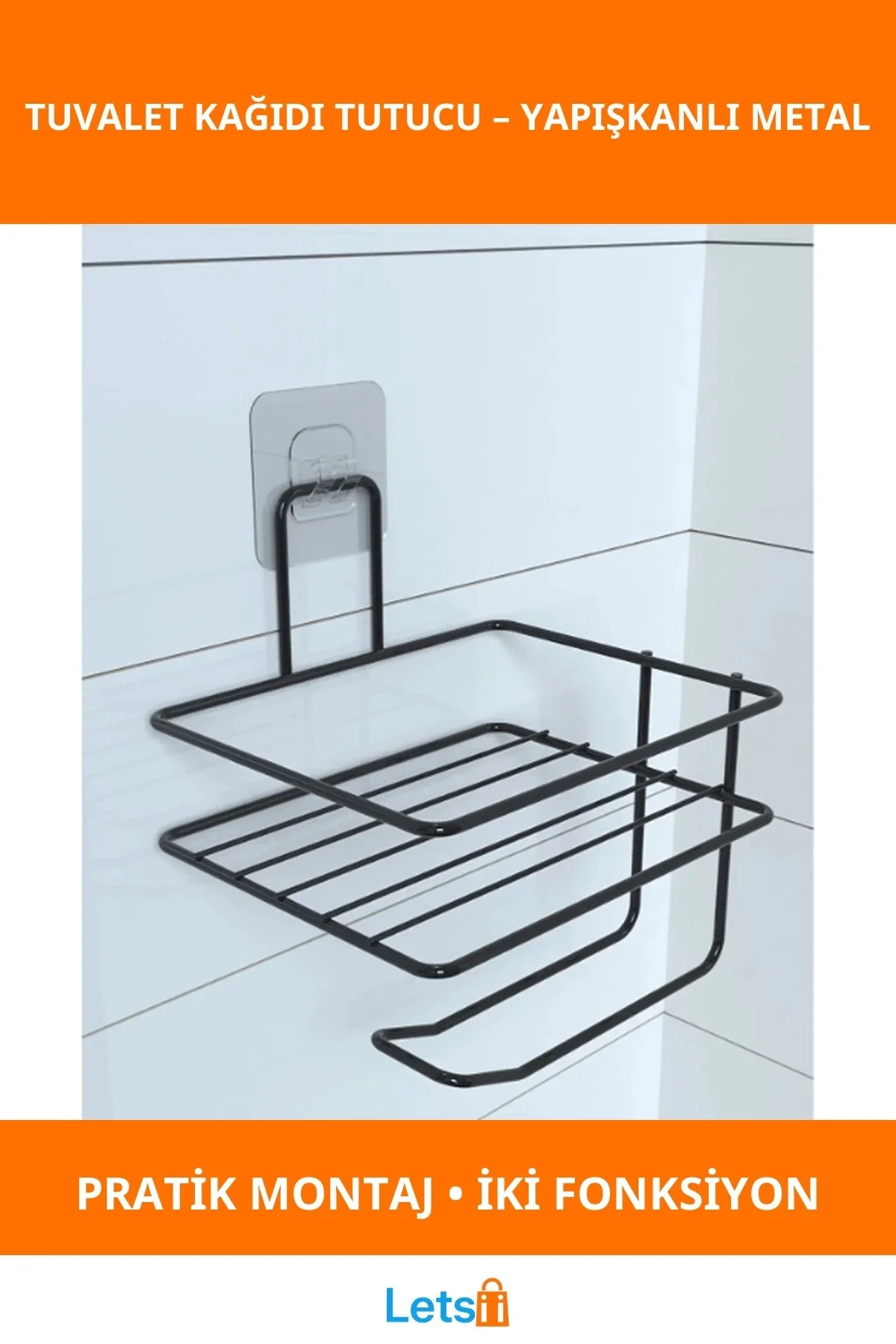 Pratik Yapışkanlı Paslanmaz Metal Tuvalet Kağıdı Tutucu