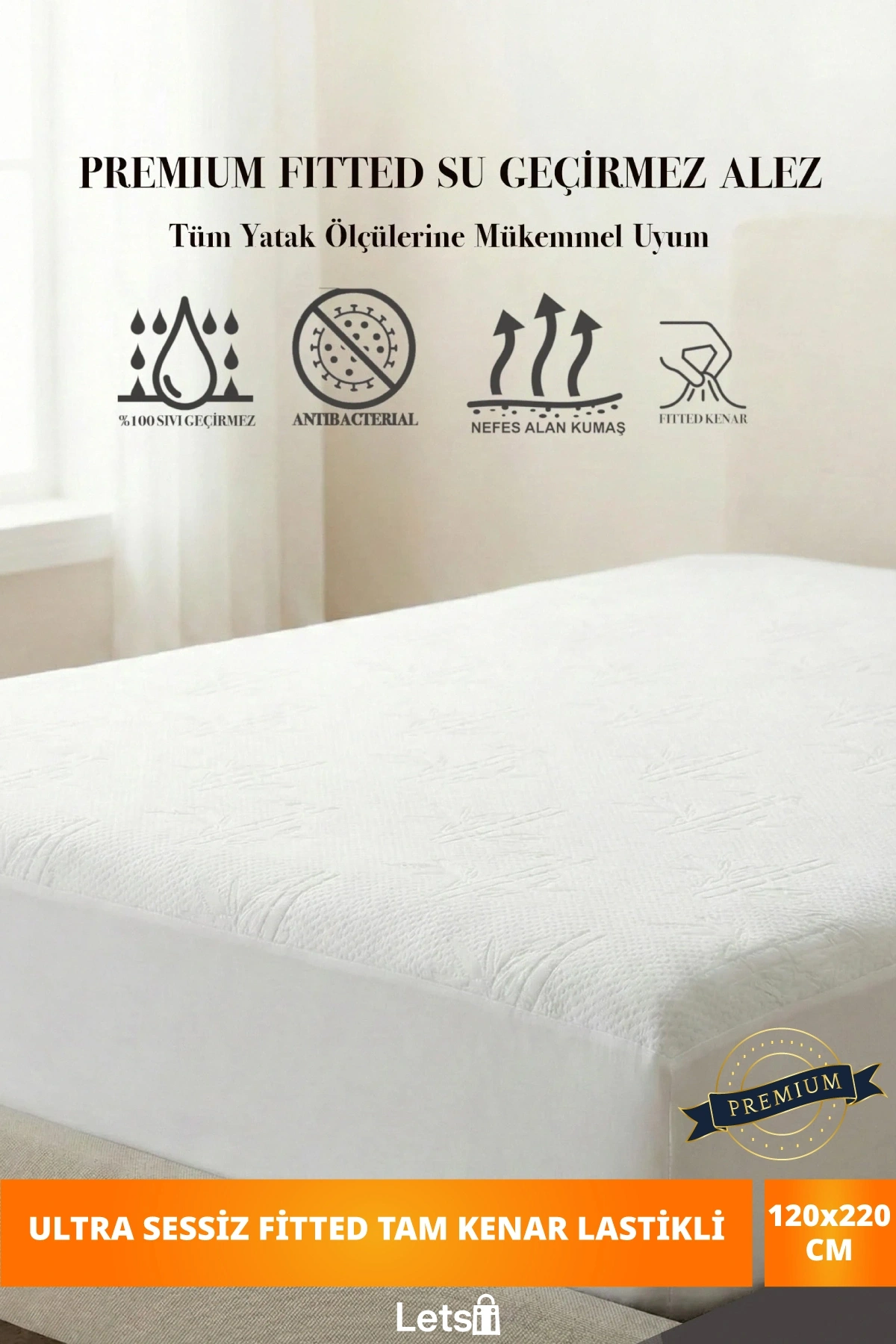 Premium Sıvı Geçirmez Yatak Alezi | Ultra Sessiz Fitted Tam Kenar Lastikli | Nefes Alabilir Yatak Koruyucu 120*220