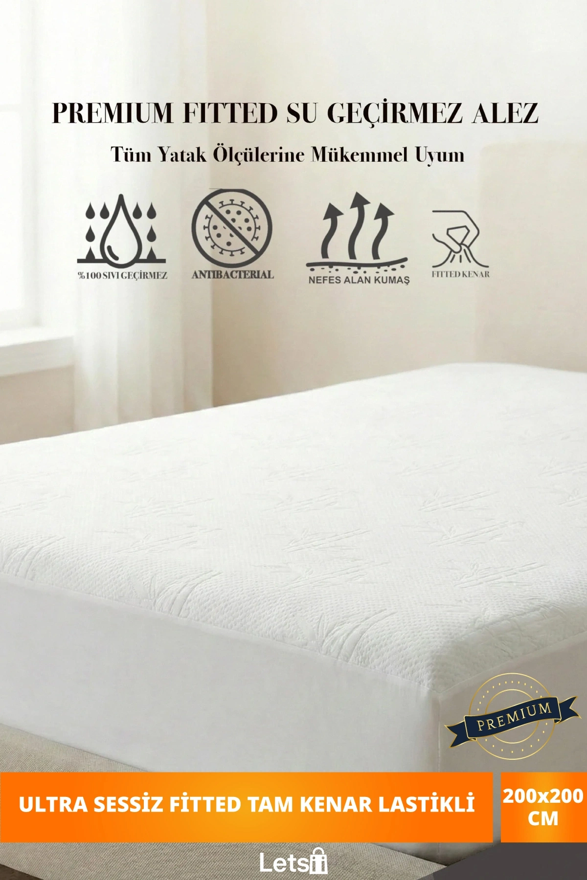 Premium Sıvı Geçirmez Yatak Alezi | Ultra Sessiz Fitted Tam Kenar Lastikli | Nefes Alabilir Yatak Koruyucu 200*200