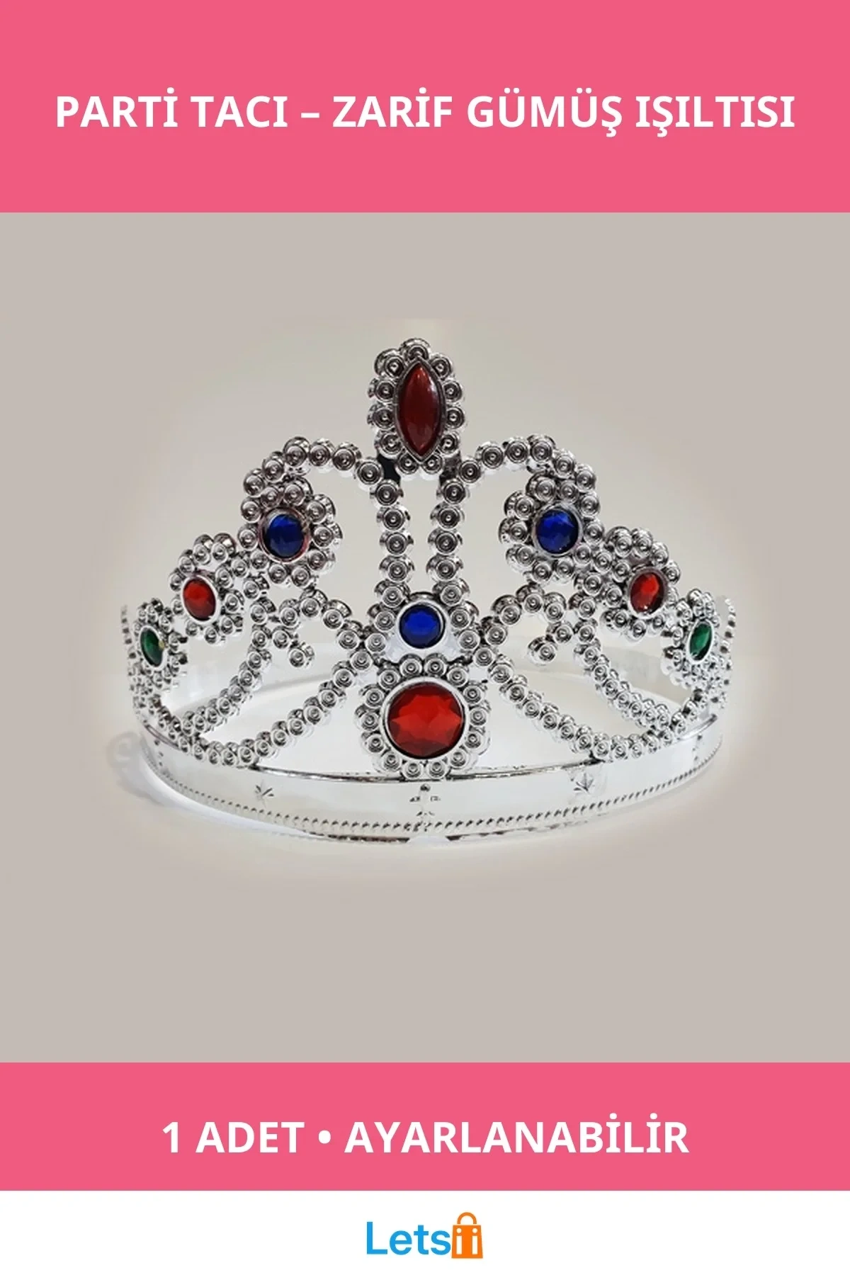 Prenses Parti Tacı Gümüş Rengi Ayarlanabilir 1 Adet