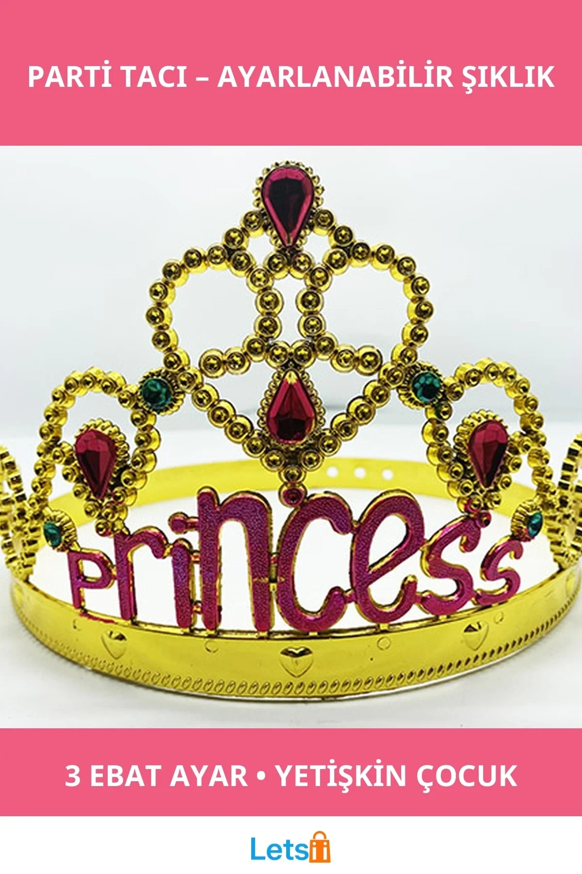 Prenses Yazılı Altın Renk Ayarlanabilir Parti Tacı
