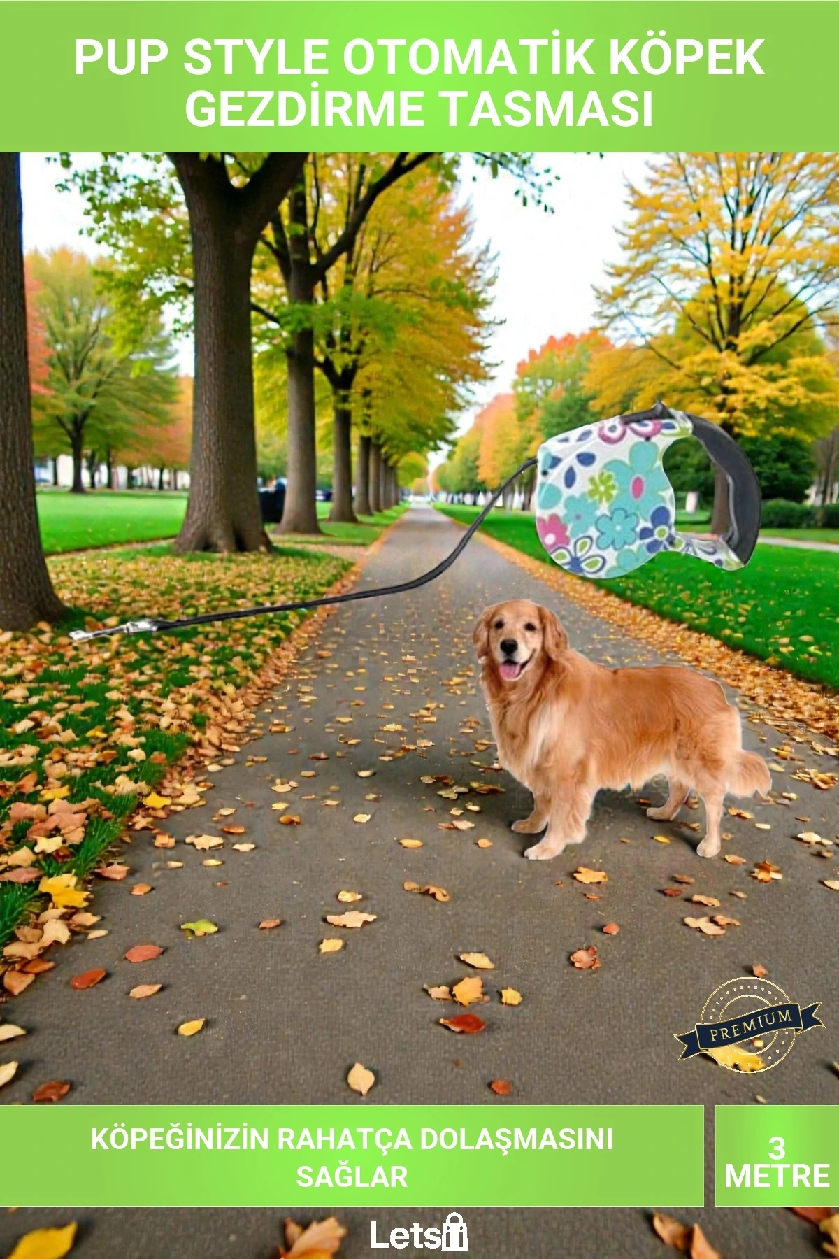 Pup Style Desenli Otomatik Köpek Gezdirme Tasması 20kga Kadar