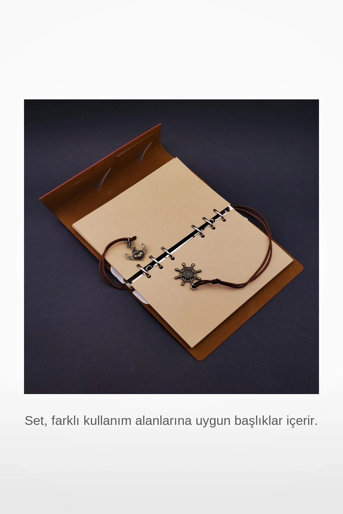 Pusula Baskılı Deri Defter ve Divit Tüylü Kalem Hediye Seti