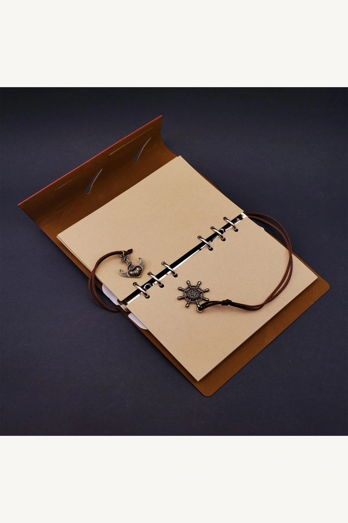 Pusula Baskılı Deri Defter ve Divit Tüylü Kalem Hediye Seti