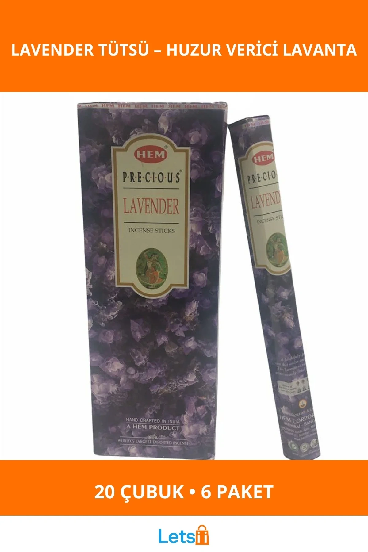 Rahatlatıcı Lavanta Aromalı Çubuk Tütsü 6 Paket 120 Adet