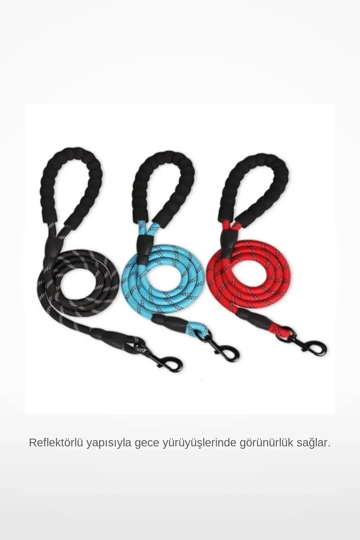 Reflektörlü Fitil Köpek Gezdirme Tasması 8mm x 120cm Güvenli Yürüyüş Tasması