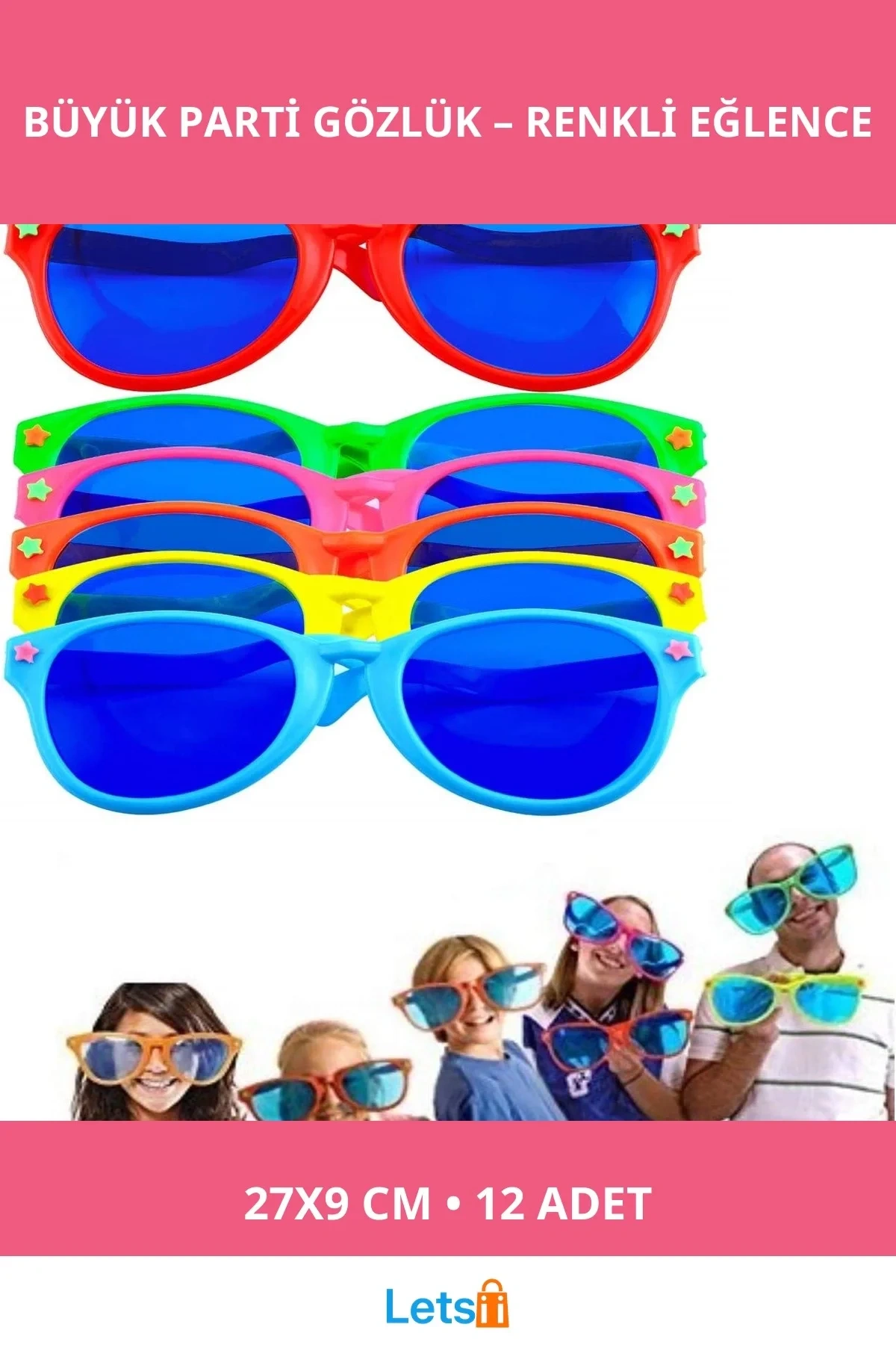 Rengarenk Büyük Parti Gözlüğü 12 Adet Eğlenceli Fotoğraf Kiti