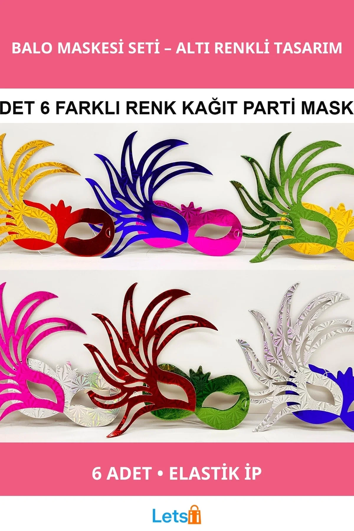 Rengarenk Kağıt Parti Balo Maskesi 6 Adet Eğlenceli Aksesuar