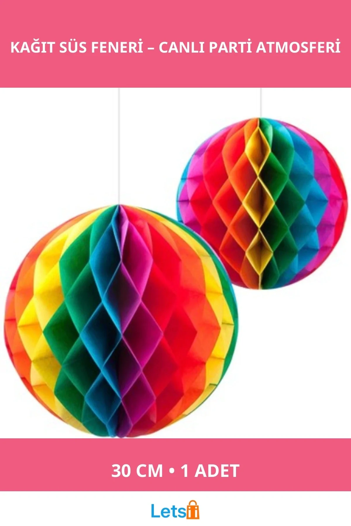 Rengarenk Kağıt Süs Fener 30 cm 1 Adet Parti Dekorasyonu