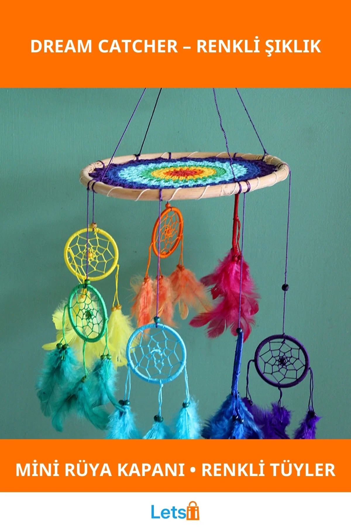 Rengarenk Tüy Detaylı Enerjik Rüya Kapanı Dream Catcher