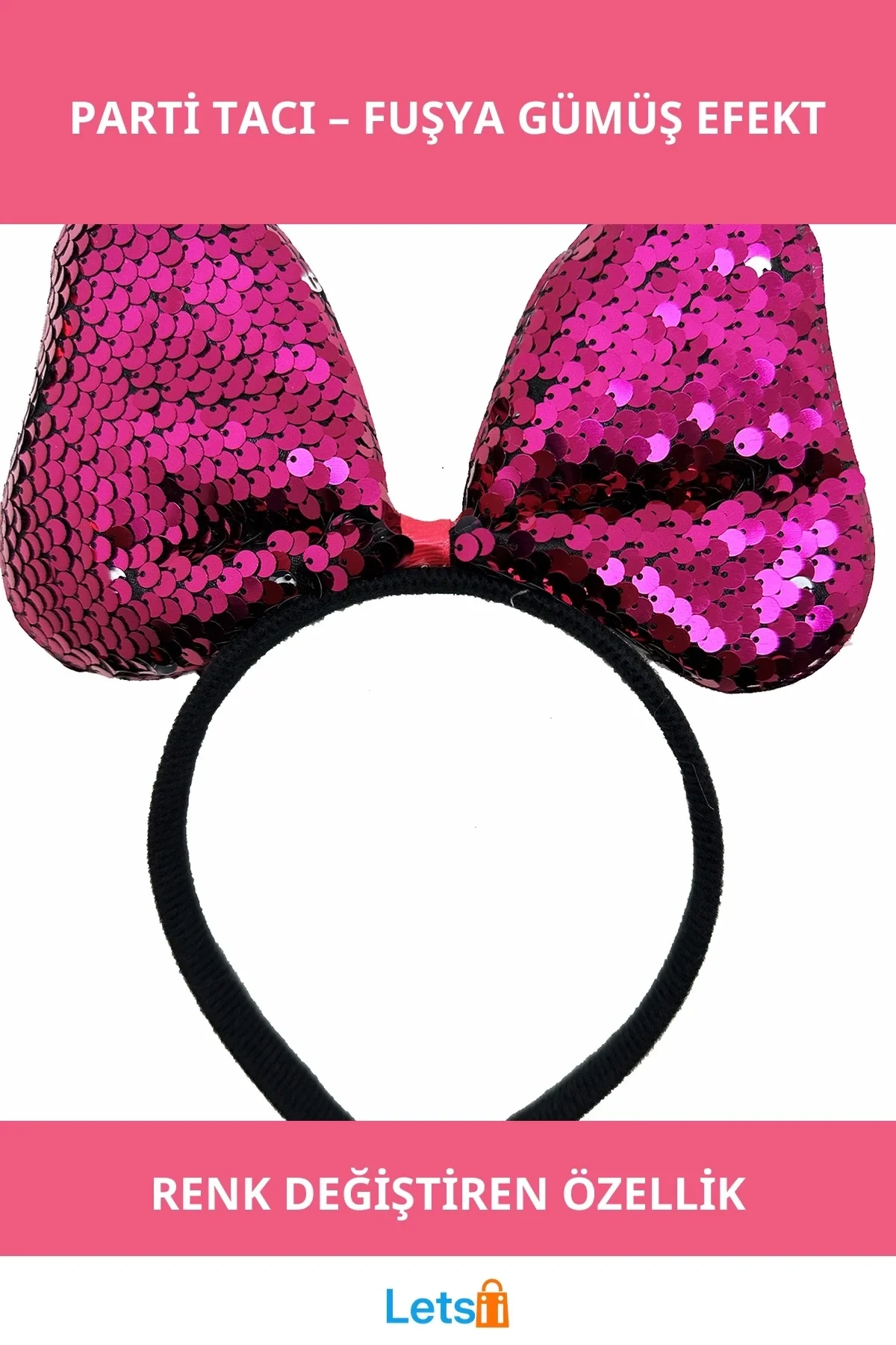 Renk Değiştiren Fiyonk Parti Tacı Fuşya Gümüş