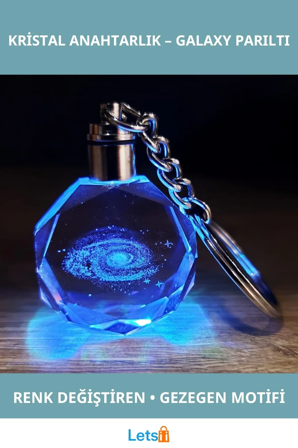 Renk Değiştiren Işıklı Kristal Anahtarlık Galaxy Tasarım 10 cm