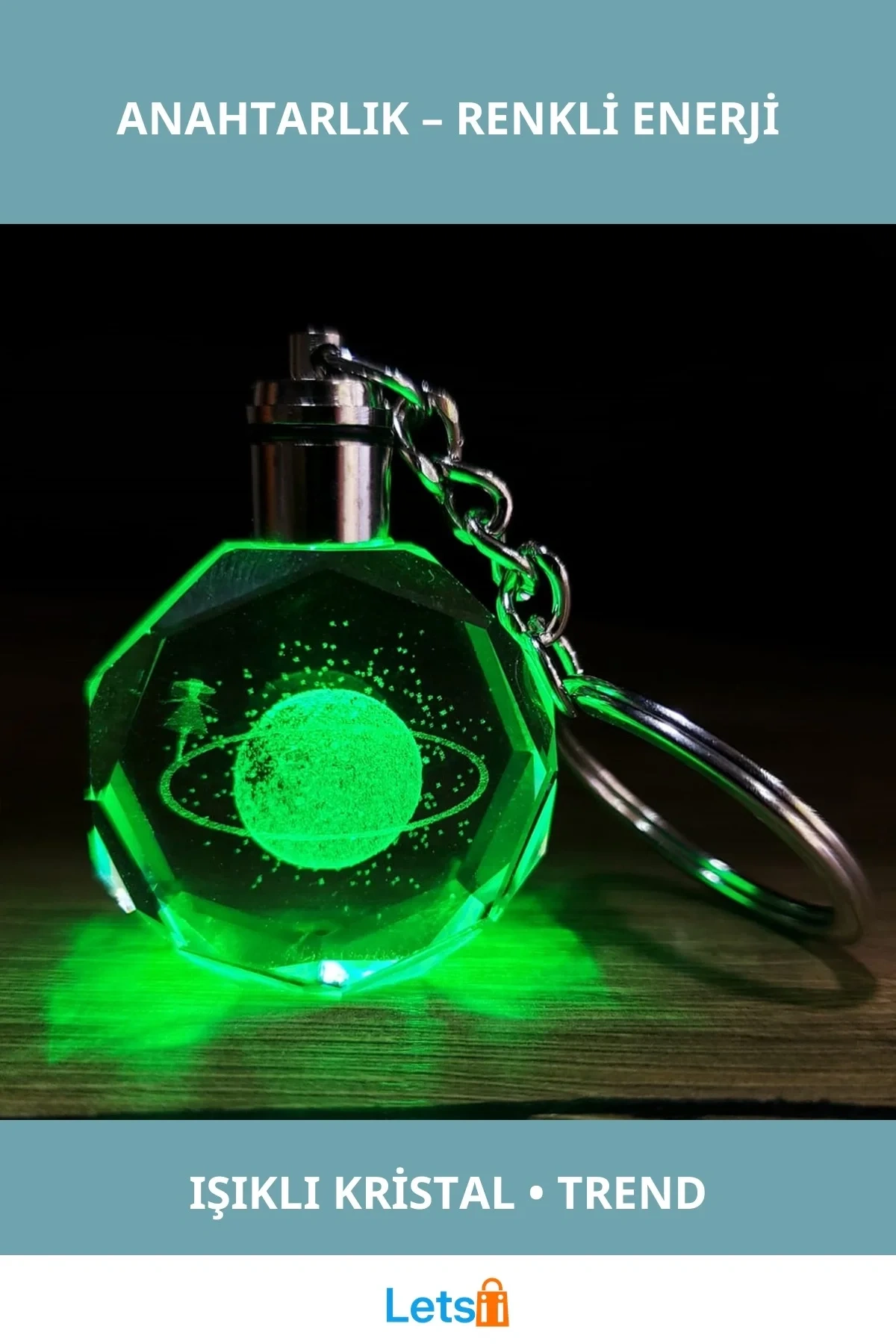 Renk Değiştiren Işıklı Kristal Anahtarlık Satürnlü Kız Motifli 10 cm