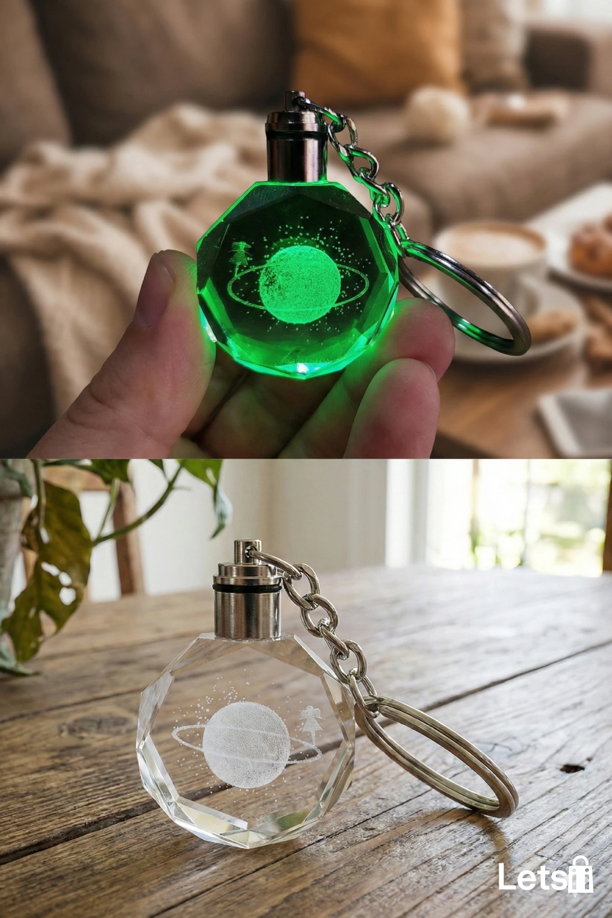 Renk Değiştiren Işıklı Kristal Anahtarlık Satürnlü Kız Motifli 10 cm