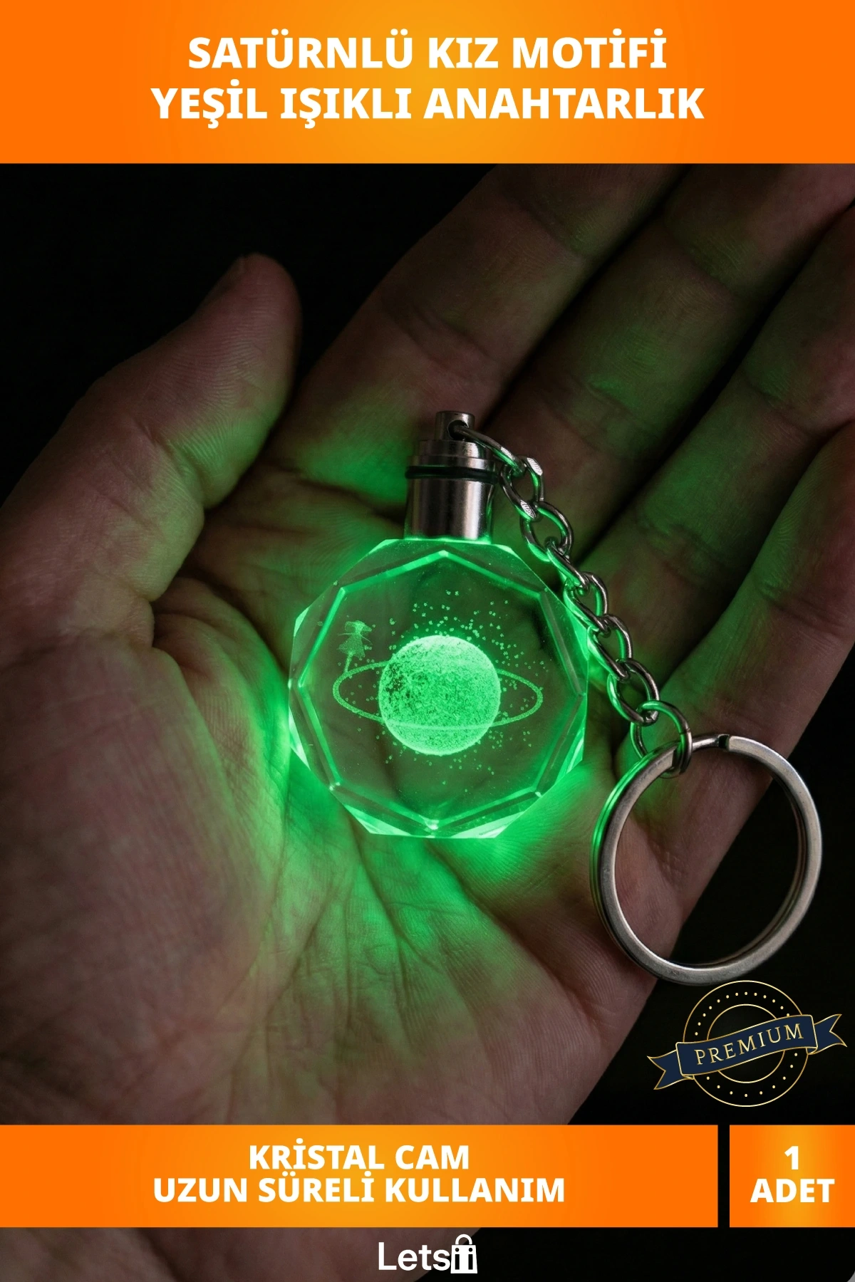 Renk Değiştiren Işıklı Kristal Anahtarlık Satürnlü Kız Motifli 10 cm