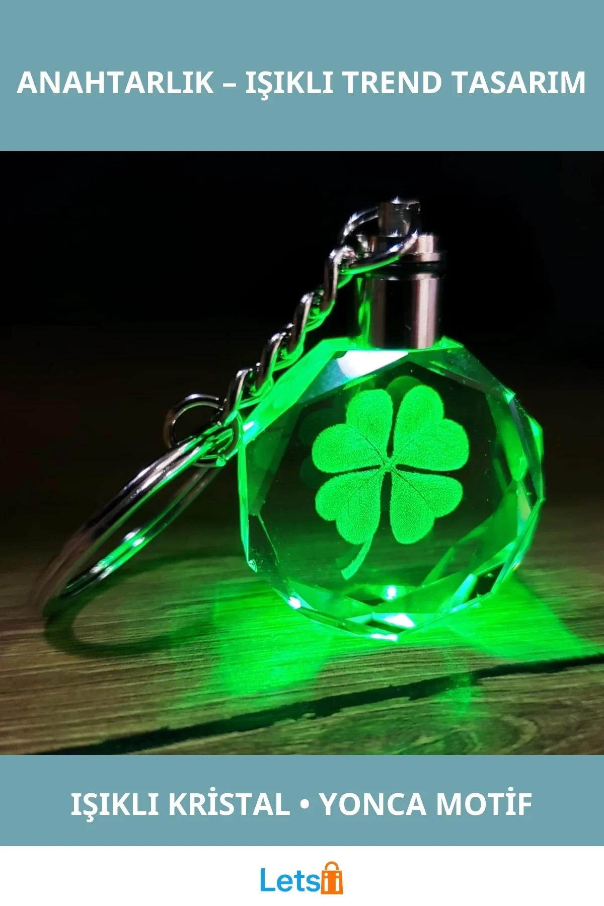 Renk Değiştiren Işıklı Kristal Yonca Anahtarlık 10 cm