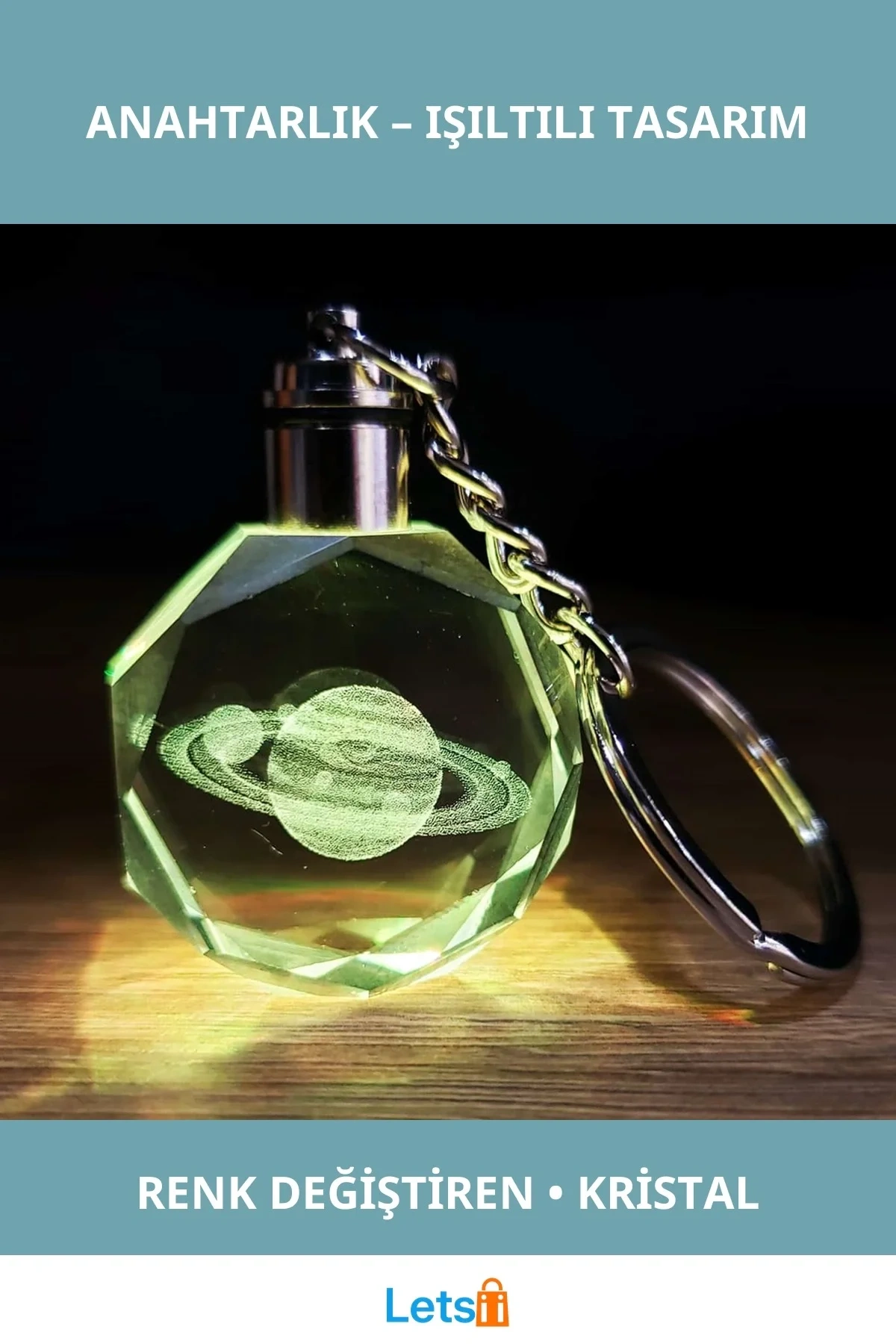 Renk Değiştiren Şık Satürn Gezegen Tasarım Işıklı Anahtarlık 10 cm